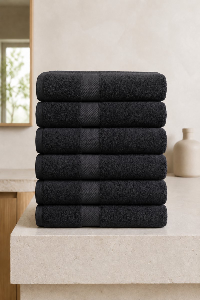 The Linen Room Handdoeken – 70 x 140 cm – Set van 6 – 100% Katoen – 650 GSM Dubbelgetwijnd 20/2 Garen – OEKO-TEX® – Extra Zacht & Hoog Absorberend – Antraciet