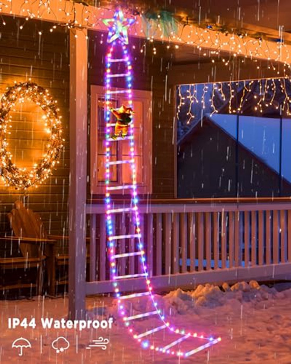 Kerstverlichting met Kerstman op ladder - 3,2 m 295 LEDs kerst lichtsnoer met 8 modi, USB aangedreven met afstandsbediening - LED klimmende Kerstman Kerstversiering voor buiten, binnen, raam, balkon, kerstboom decoratie – foto 5