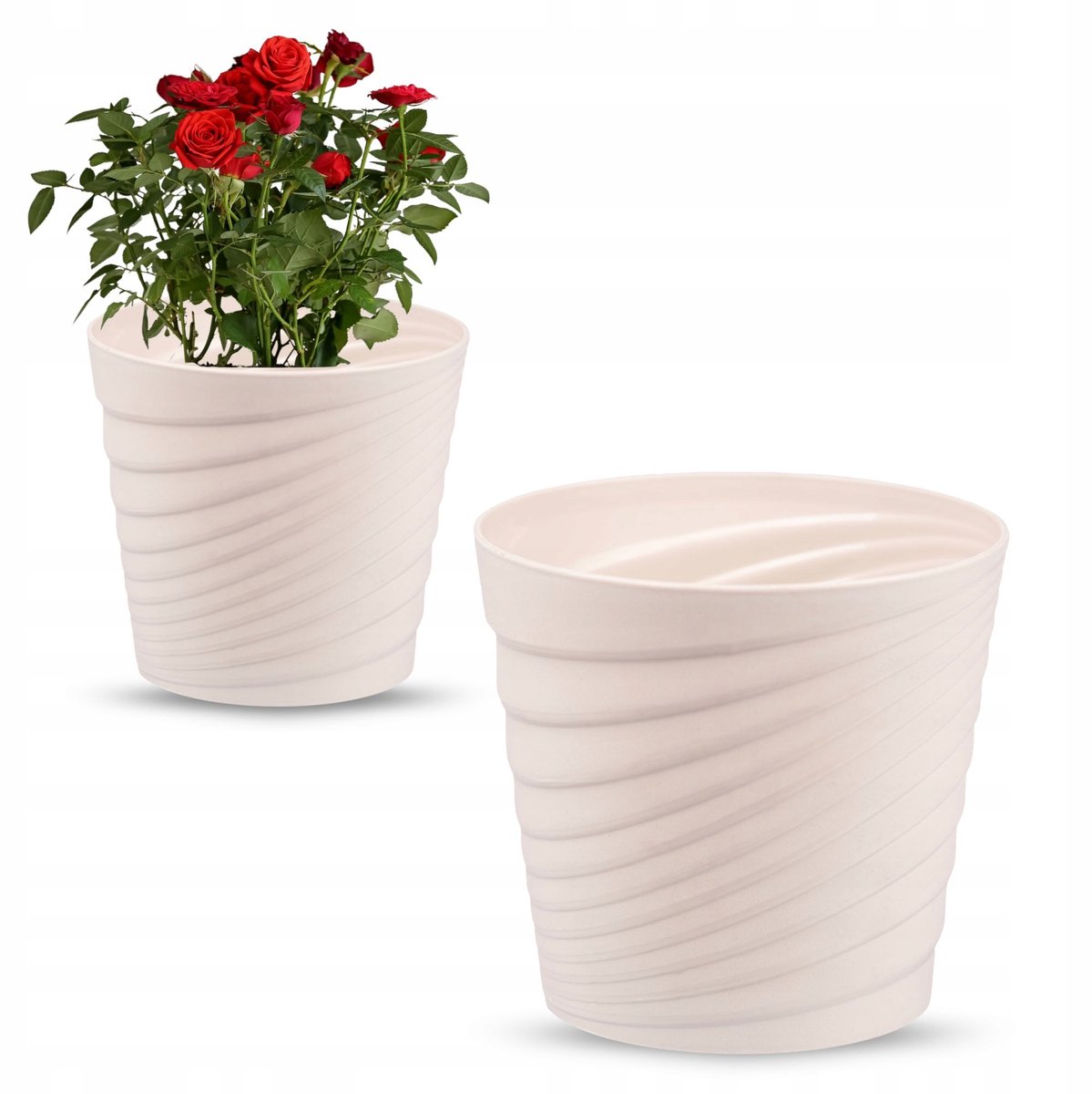 Moderne Ribbel Pot met Inzet - Balkon & Raam - Crème 18cm