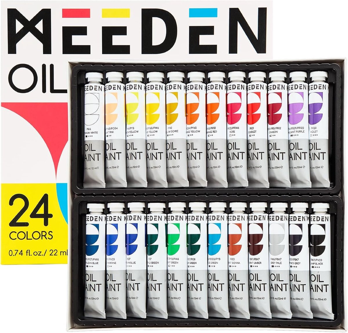 24 Kleurige Olieverf Set van 20ml Tubes, Niet-Toxisch, Rijke Pigmenten voor Canvas Schilderen, Perfect voor Kunstenaars, Kinderen en Beginners