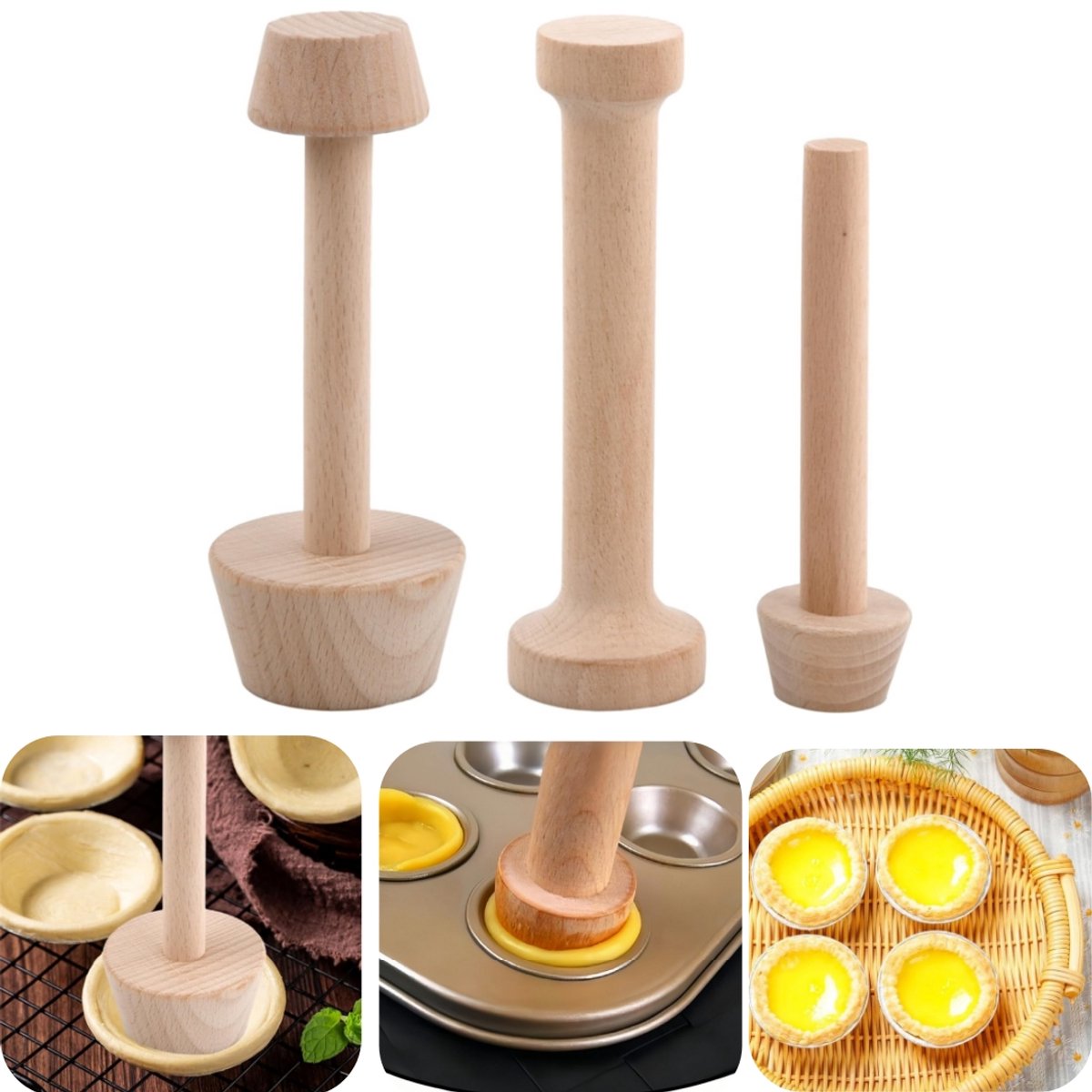 3 stuks mal - taartvorm voor eiercustard - dubbele zijden mal - eiercustardbodemmaker - houten mal - anti aanbak - gemakkelijk schoon te maken - arbeidsbesparend - kookaccessoires - geschikt voor eiercustard, cake, desserts (bruin, meerdere maten)