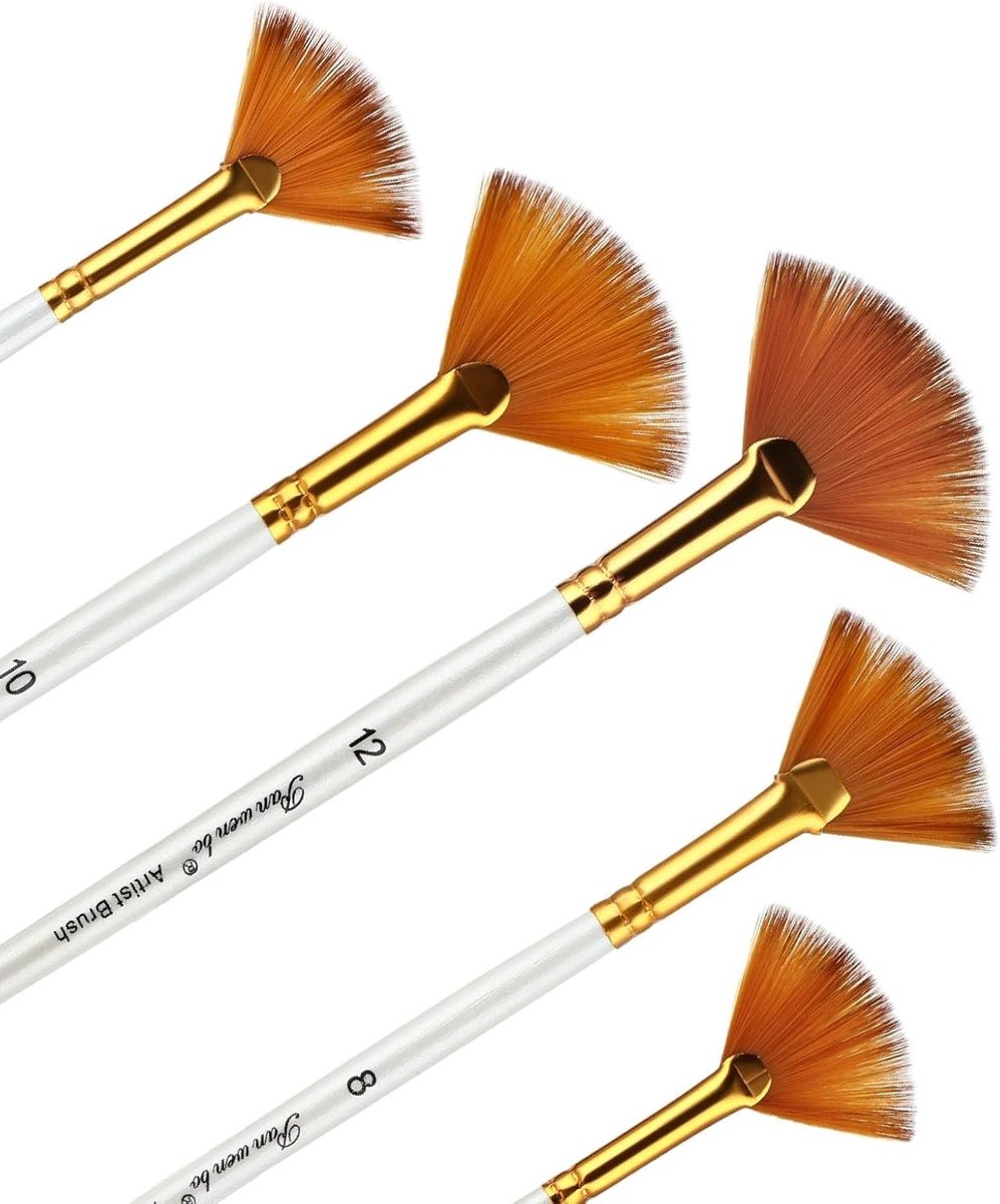 Set van 5 Verfkwasten met Lange Houten Handvatten - Nylon Haar voor Acryl- en Waterverf, Perfect voor Schilderen en Kunstprojecten