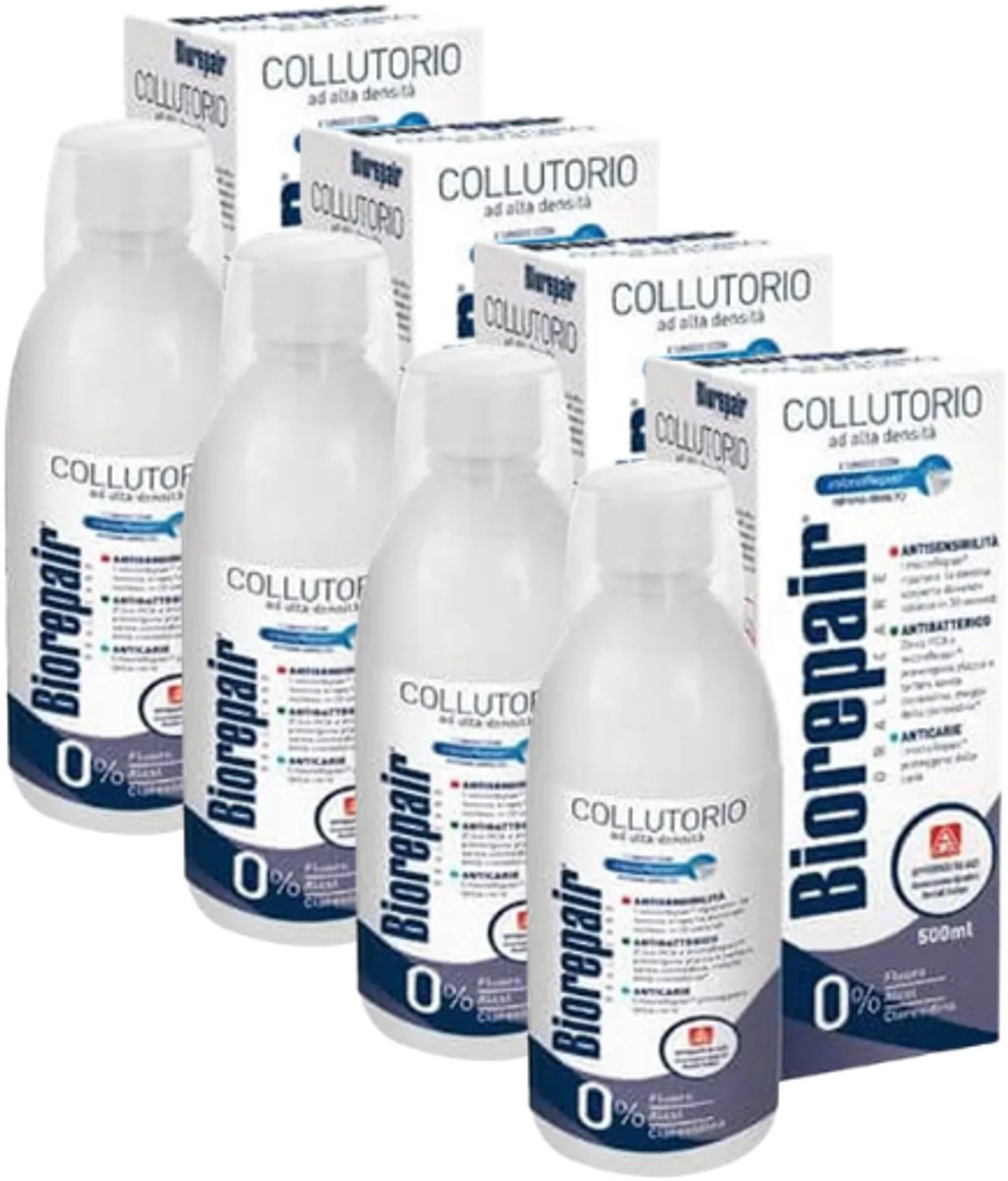 4x Biorepair Mondwater Gevoelige Tanden & Tandplak - 500 ml - MicroRepair & Zink PCA