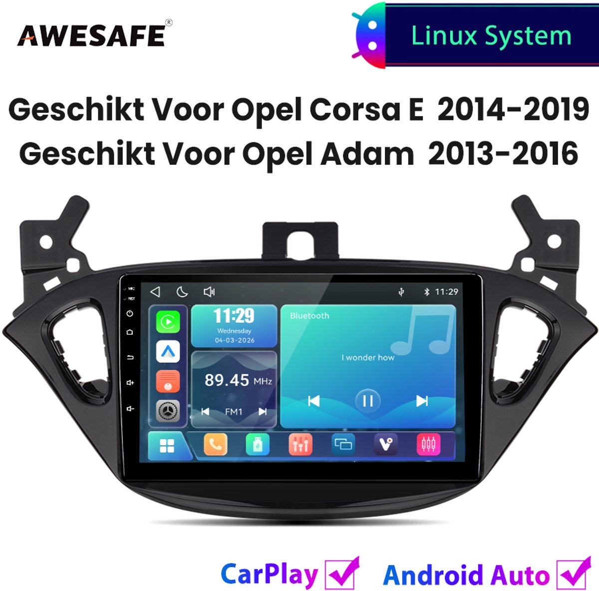 Awesafe Autoradio - Geschikt Voor Opel Corsa E 2014 t/m 2019 Opel Adam 2013 t/m 2016 - Draadloos Carplay Android Auto - Linux systeem - Touchscreen - Bluetooth Wifi - 2014 2015 216 2017 2018 2019