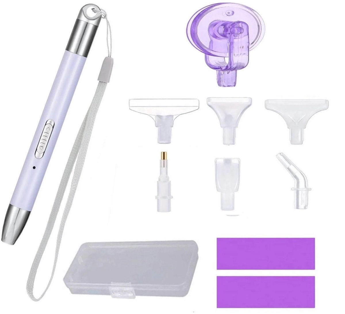 casalora - Diamond Painting Pen - Inclusief opbergdoosje en 6 opzetstukjes - USB aansluiting - 2 soorten licht - Geen Elektrische Pen - Geschikt voor doe-het-zelf nagelkunsttechnieken - Paars