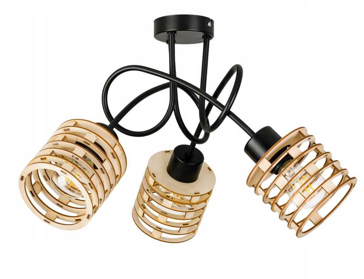 Hanglamp Loft met Houten Kapjes - 3 lichtpunten E27