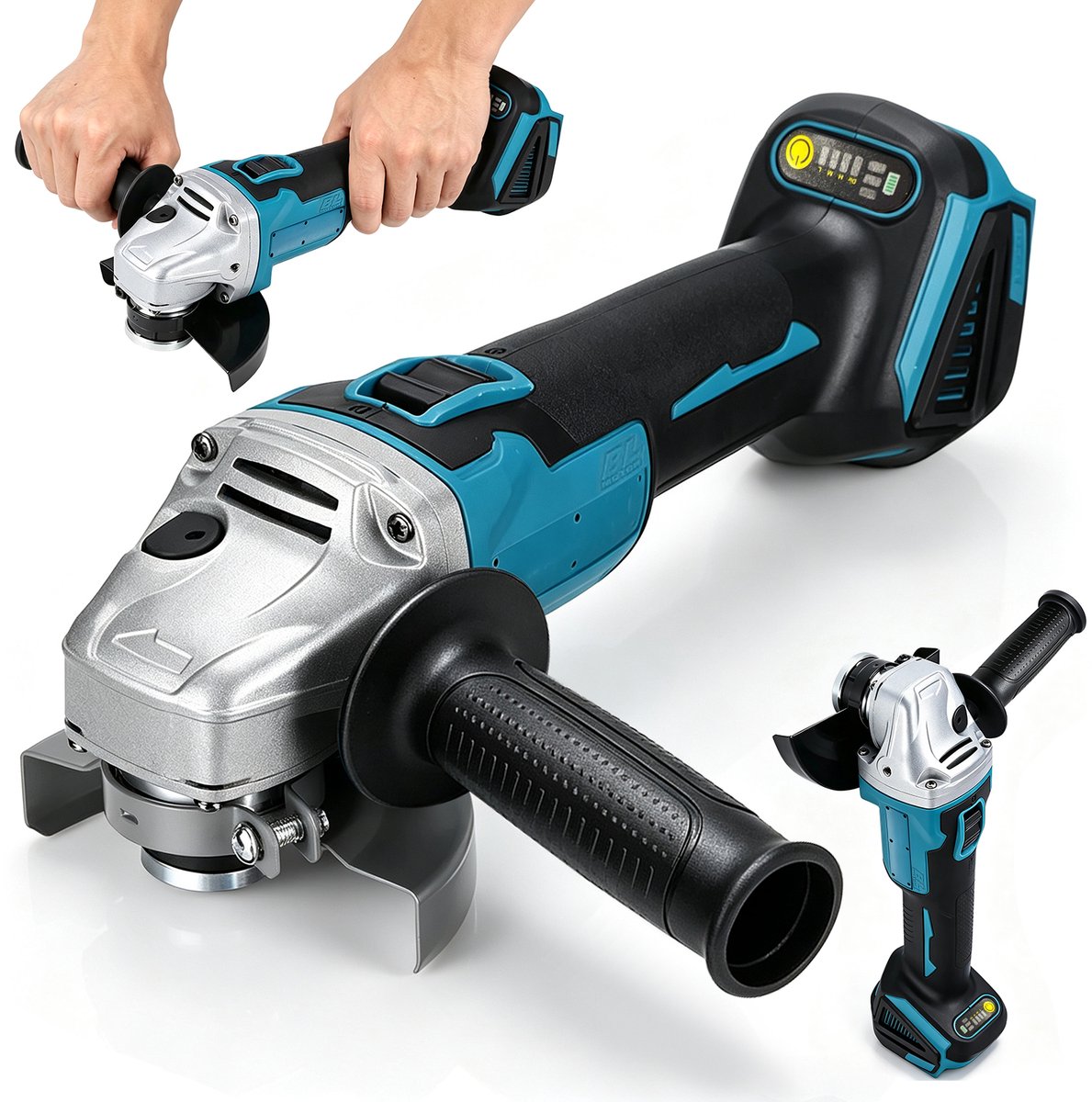 Accu Haakse Slijper 18V - Draadloze Slijptol 125 mm - 1000W Borstelloze Motor - 4 Snelheidsstanden - Dubbele Handgreep - Metalen Beschermkap - Voor Slijpen, Polijsten en Snijden van Metaal, Tegels en Hout