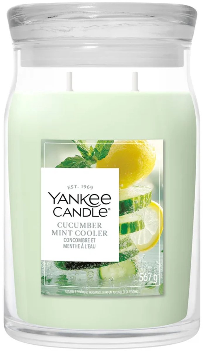 Yankee Candle Cucumber Mint Cooler Large Jar Geurkaars - 90 branduren - twee lonten Groen