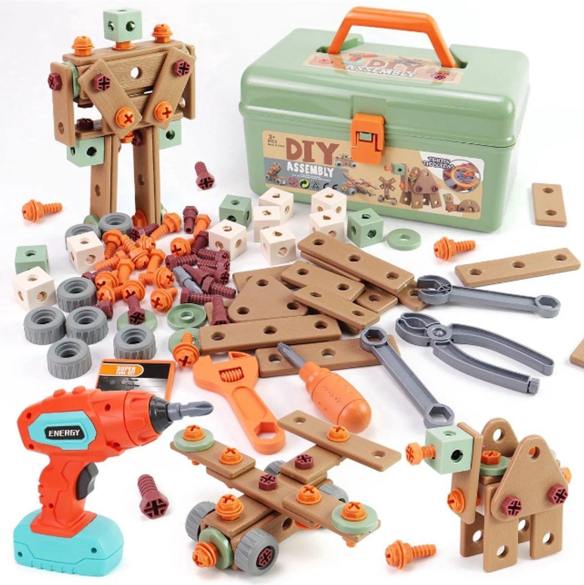 casalora® - Bouw speelgoed - Gereedschap speelgoed -Constructie speelgoed - 144-delig kindergereedschapsset – Met elektrische speelgoedboor en opbergkoffer | Educatief speelgoed voor jongens & meisjes - 3jaar/4jaar/5jaar/6jaar/7jaar/8jaar