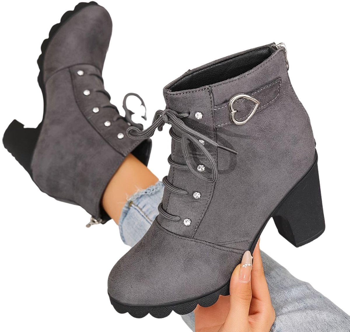Currero Dames Cowboy Laarzen Hoge Hak Enkellaarzen Kniehoge Western Boots Chelsea 35 5 Grijs