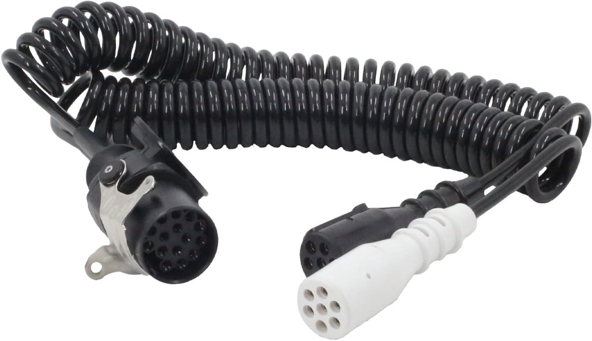 Elektrische Spiraaladapter 24V, 15 Pin naar 2 x 7 Pin Spiraalkabel voor Vrachtwagen, Aanhanger en Tractor, Duurzaam en Betrouwbaar
