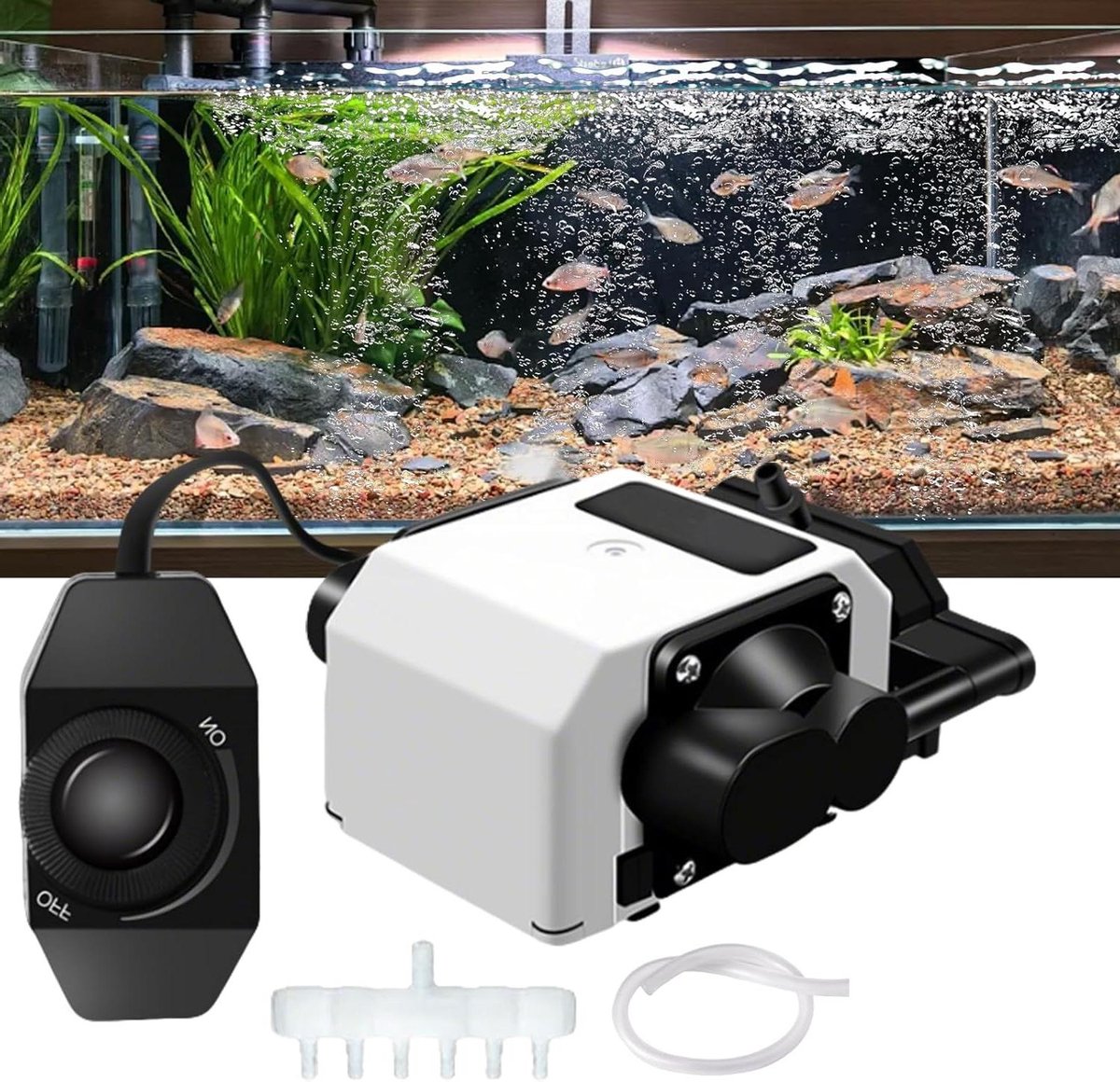 Aquarium Luchtpomp - Vijver Ventilator - Zuurstof Voorziening - Stille Werking 6 Uitgangen - 3300 L/U - Wit