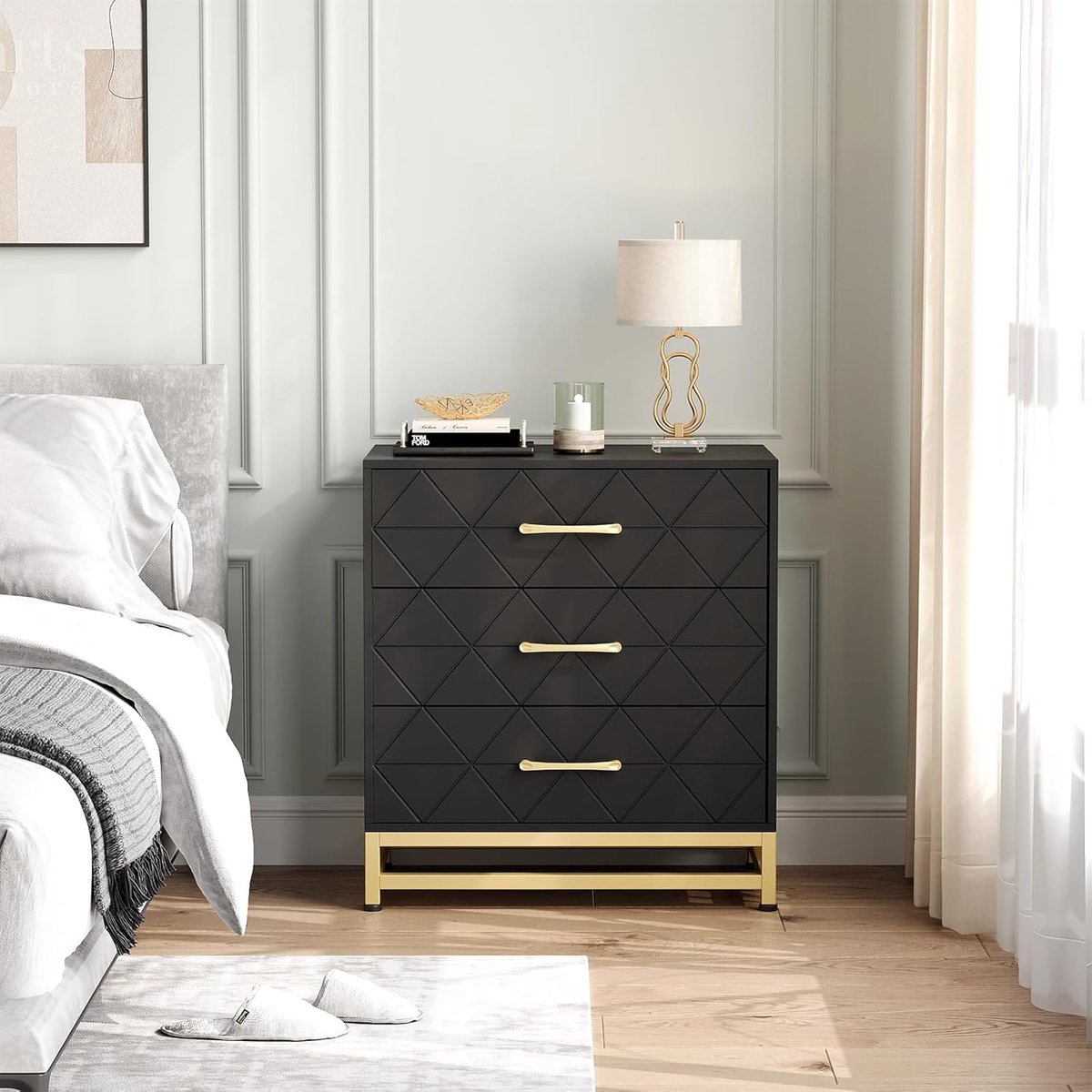Moderne Ladekast met 3 Lades - Zwart - Commode voor Slaapkamer, Woonkamer en Gang - Stijlvolle Opbergkast - 60,7 x 40 x 72,9 cm