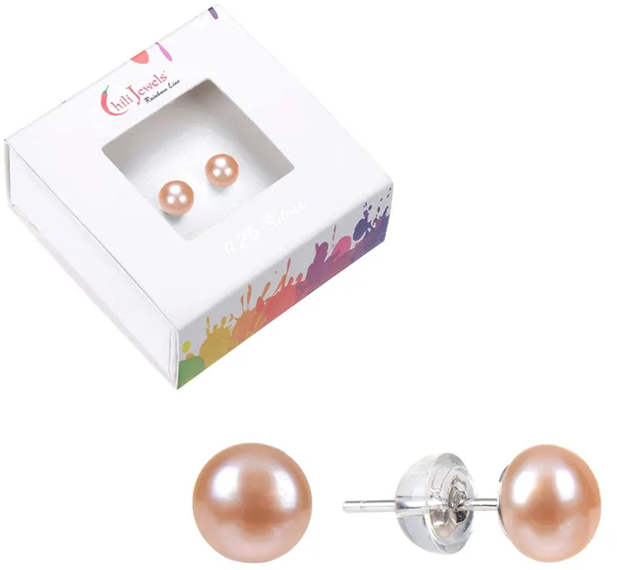 Oorbellen Parel zalmkleurig 8 mm