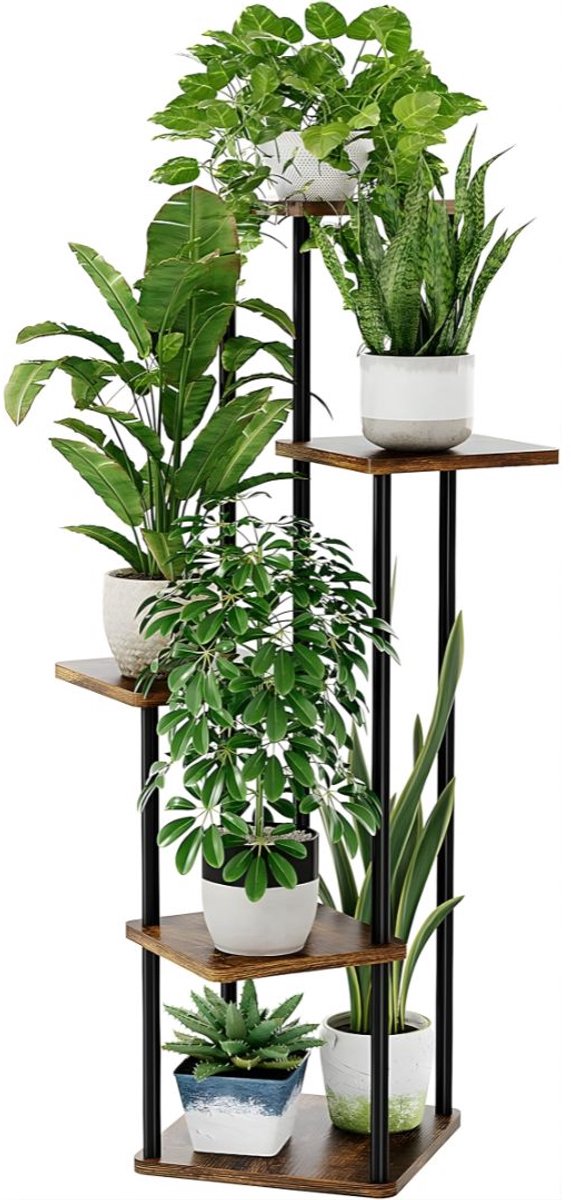 KIRA® Plantenrek - Decoratieve Plantenstandaard - Plantenstandaard Binnen - Bruin - 47cm x 47cm x 107cm