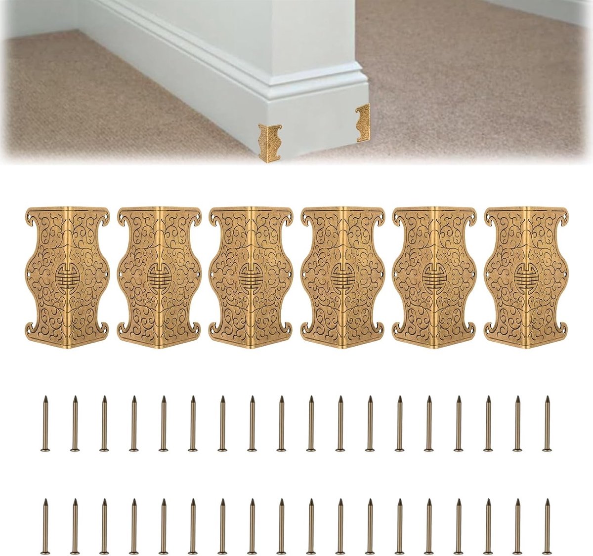 Vintage Hoekbeschermers voor Plinten, 6 Stuks Decoratieve Hoekbescherming, Veiligheidsbeugels voor Tafelranden en Meubelranden, Inclusief Schroeven (Brons)