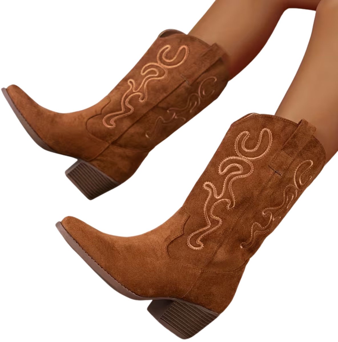 Currero Dames Cowboy Laarzen Hoge Hak Enkellaarzen Kniehoge Western Boots Chelsea 44 Bruin