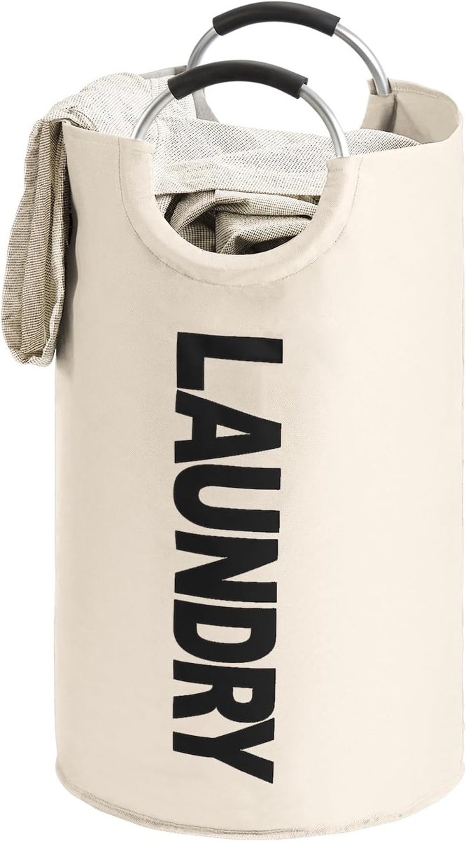 Vouwbare wasmand met handvat, 115L capaciteit, ideaal voor wasverzameling en opberging - Beige