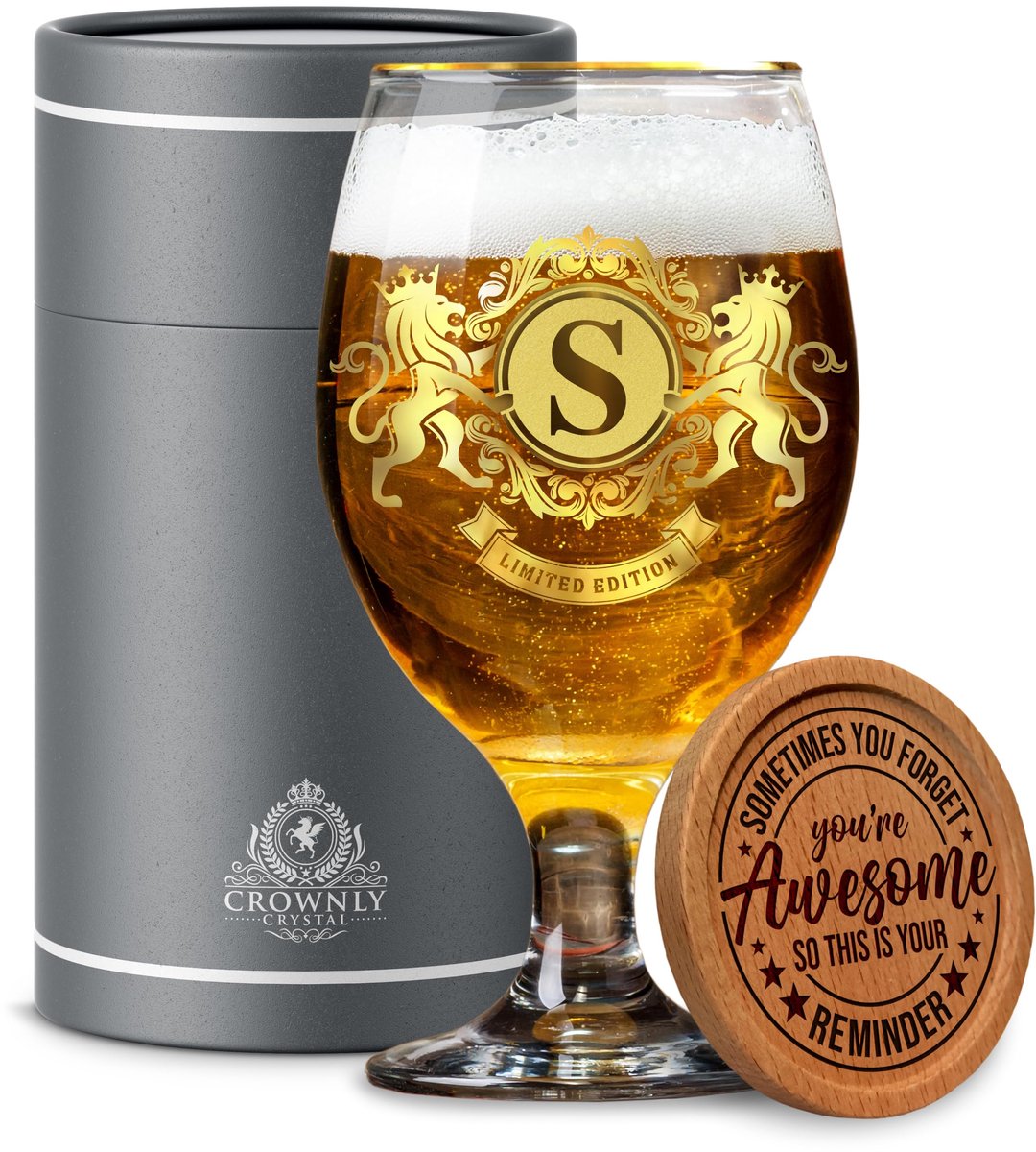 CROWNLY CRYSTAL® Gepersonaliseerde Cadeaus Voor Mannen Bierglazen Opa-Cadeaus Voor Vader Vriend Cadeaus Voor Hem - ShopVlot