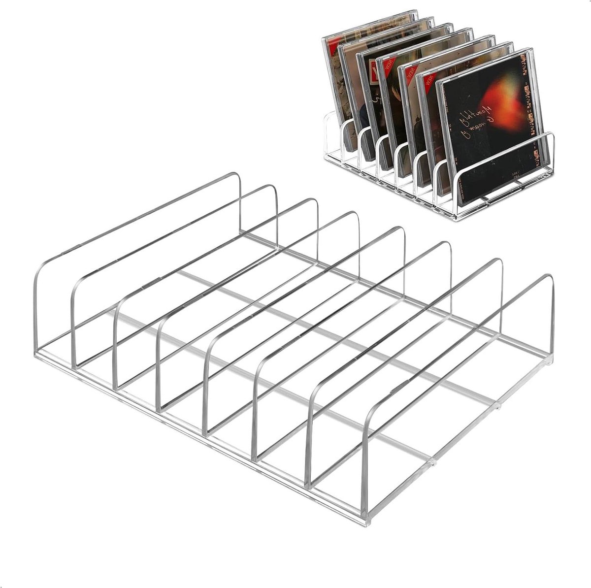 Vinylstandaard CD-houders - Acryl CD-rek - Muziekcollectie Organiseren - 7 Vakken Ontwerp - 17 x 12.5 x 4 cm - Transparant