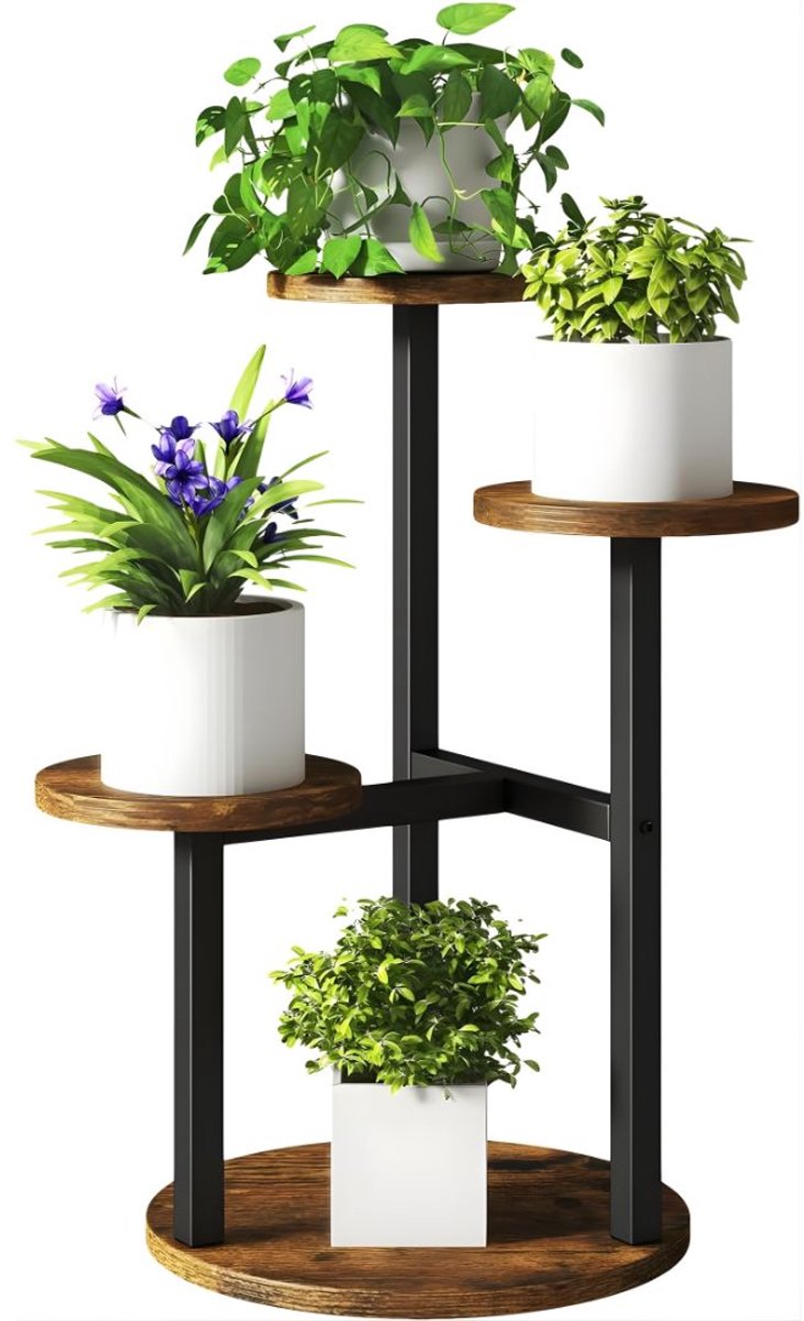KIRA® Plantenrek - Decoratieve Plantenstandaard - Plantenstandaard Binnen - Bruin - 30cm x 30cm x 53cm