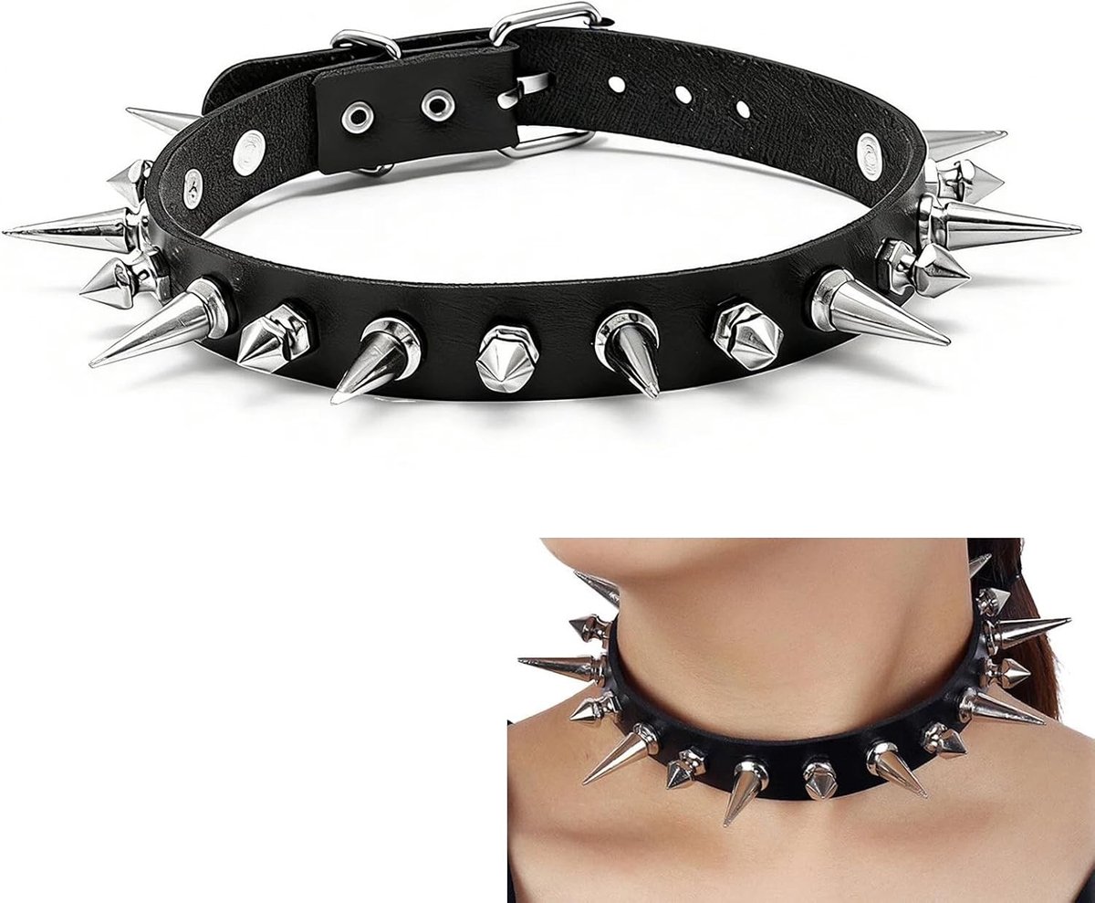 Verstelbare Gothic Choker met Nieten en Spikes voor Dames en Heren - Punk Leer Ketting voor Festival, Cosplay en Feestjes