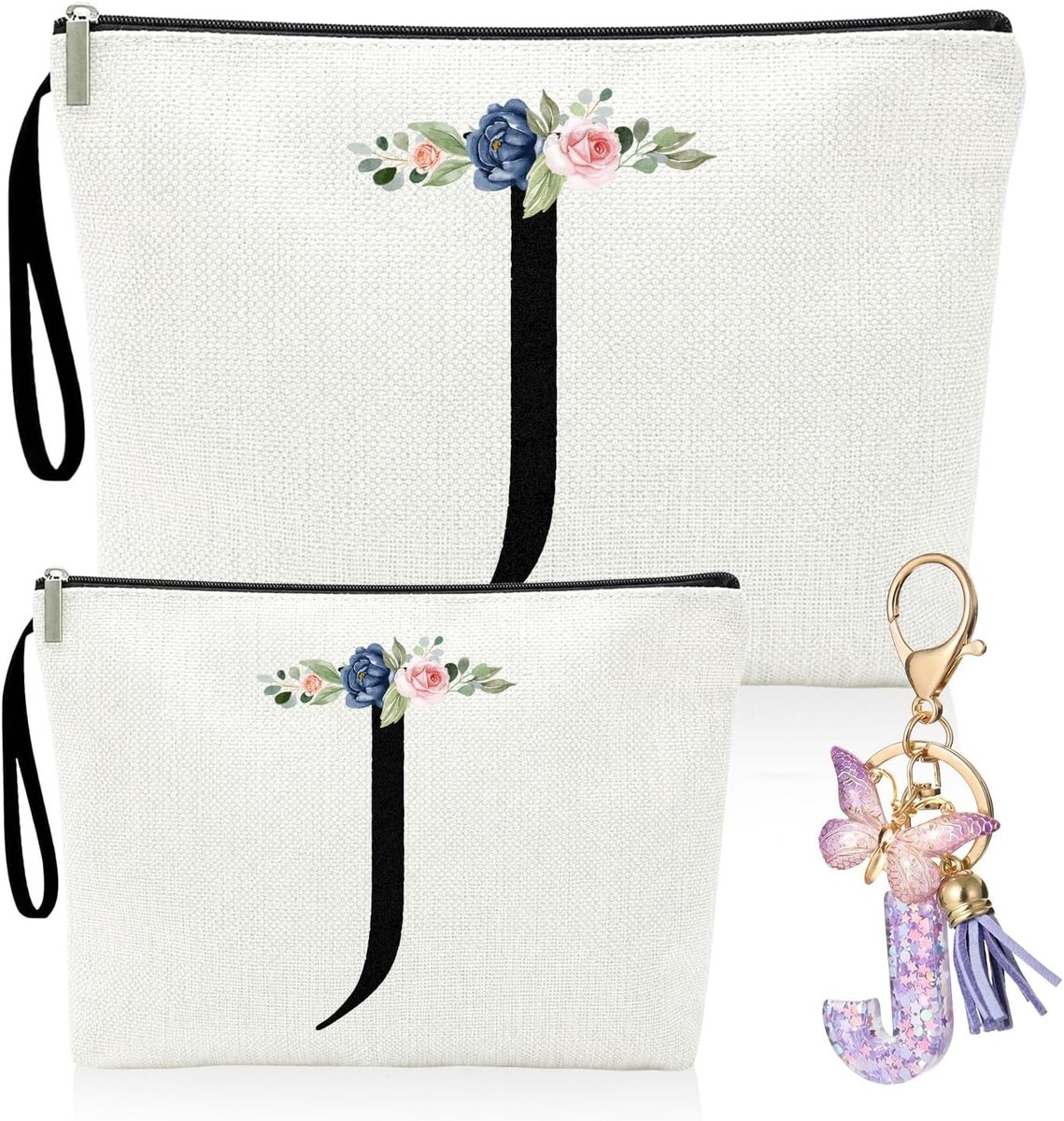 Gepersonaliseerde Make-up Tas met Initiaal voor Meisjes – 2-in-1 Set met Sleutelhanger, Perfect Cadeau voor Vrouwen en Cosmetica Organisatie