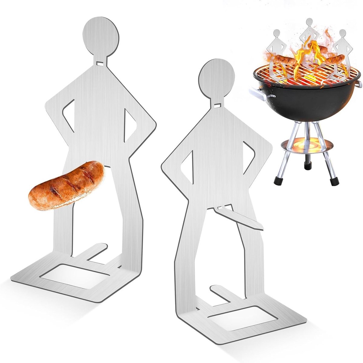 Grillrek voor Worstjes, 2 Stuks RVS Grillhouders voor BBQ, Perfect voor Kamperen en Buiten koken, Creatief Cadeau voor Grillliefhebbers