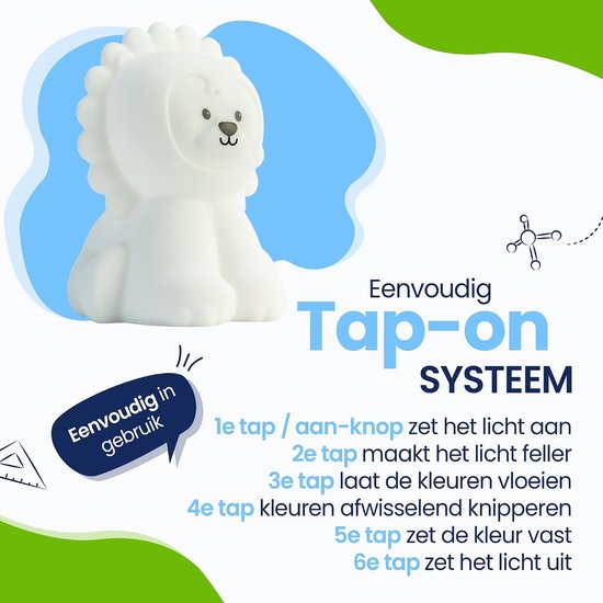 Leeuw Nachtlamp - Slaapmaatje Kinderen - Veilige Slaap - Tikfunctie Afstandsbediening - Groot Design - Wit — afbeelding 4