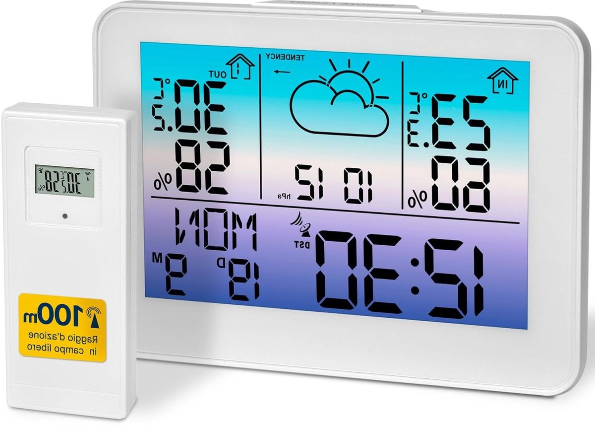 Draadloos Weerstation - Meteo Station - Weer Inzien - Weersvoorspelling Symbolen - 100m Bereik - Wit