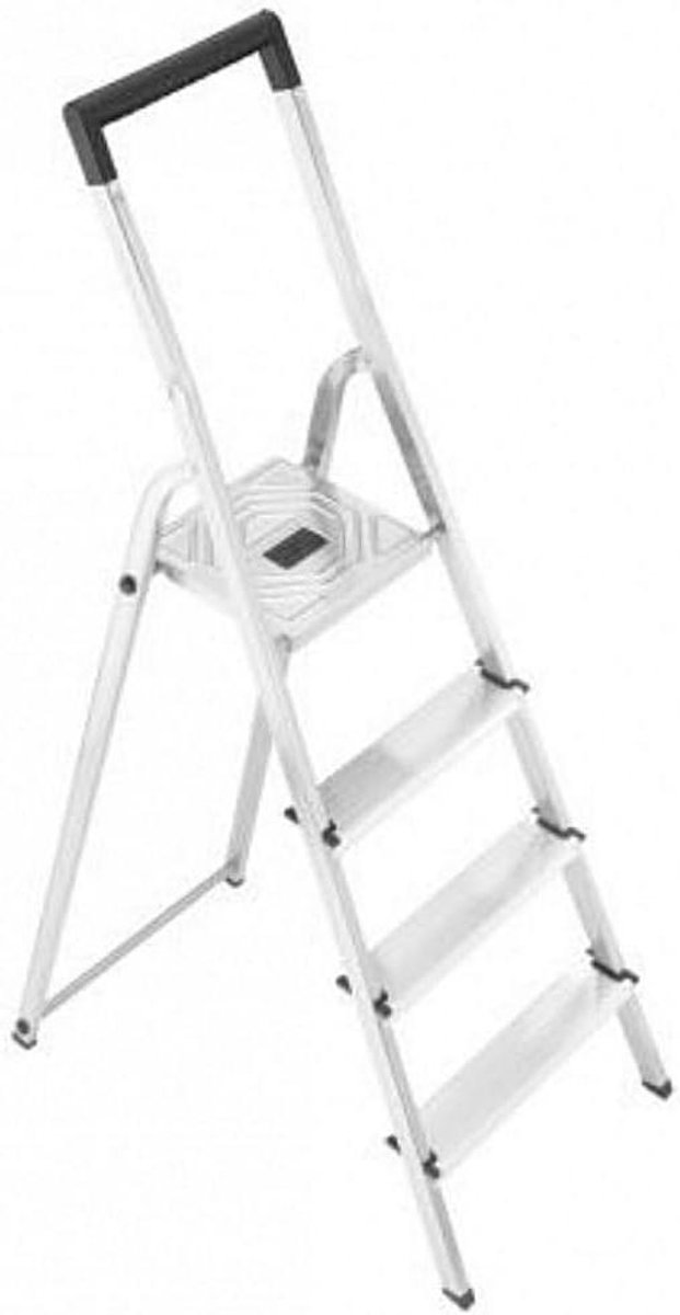 Huishoudtrap - Klusladder - Veilig Klussen - Lichtgewicht Aluminium - 4 Treden - Zilver