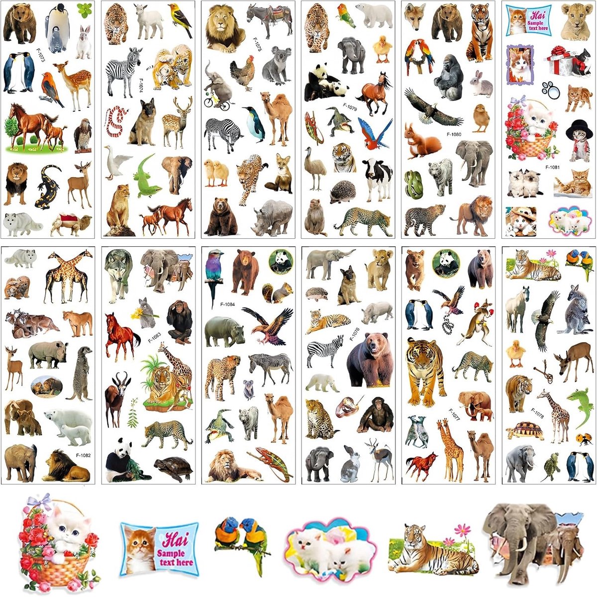 Realistische Dier Stickers Set - 12 Bladen Waterdichte 3D Puffy Stickers met Grappige Dierpatronen voor Creatieve Projecten en Versieringen