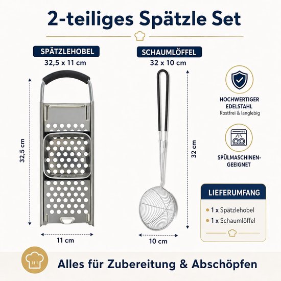 Râpe à Spaetzle in RVS, Machine voor het Maken van Spaetzle, Inclusief Glijbaan voor Deeg, Ideaal voor Spaghetti en Pâtes, Eenvoudig in Gebruik en Onderhoud — afbeelding 5