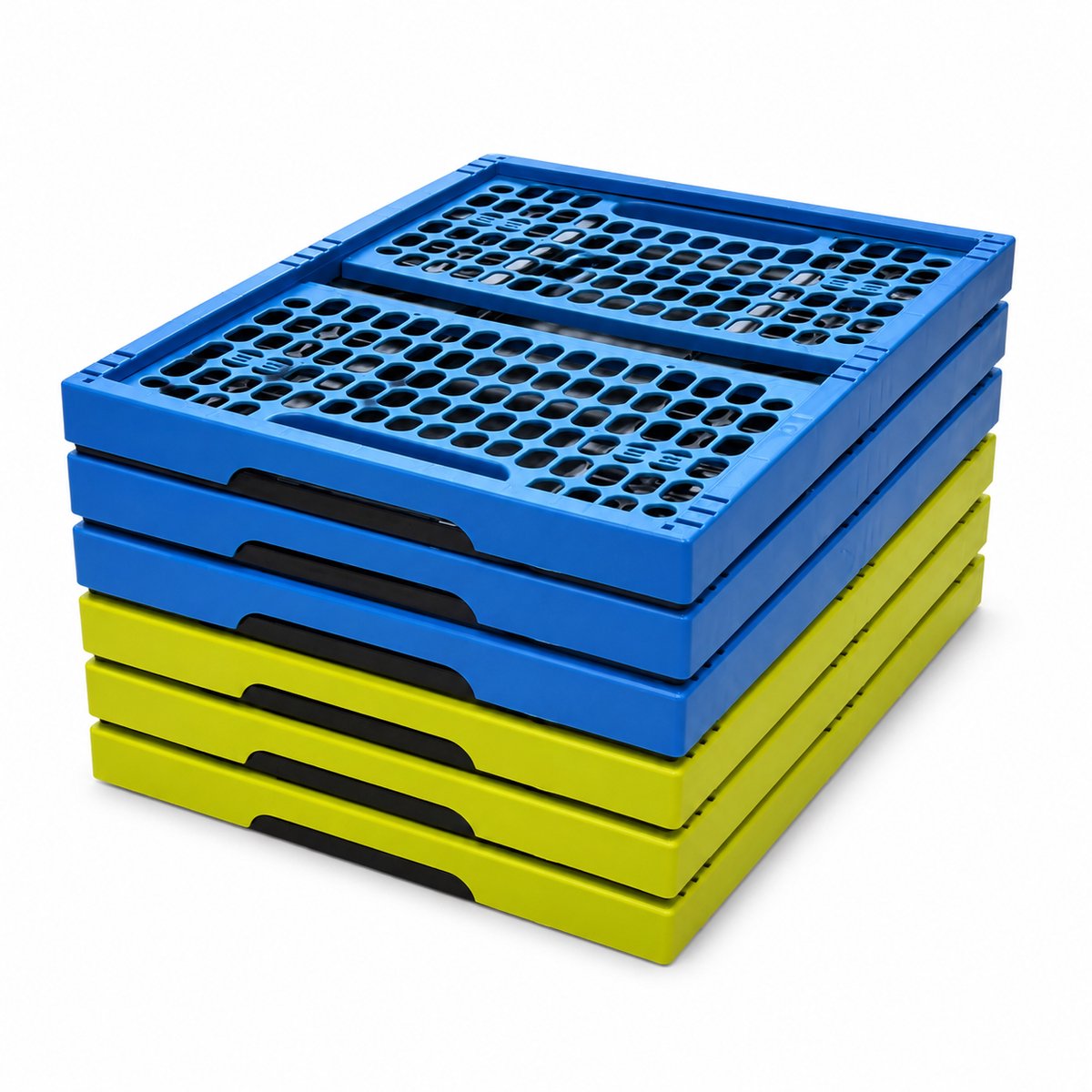 Vouwkratten – Vouwkrat – Boodschappenkrat – Inklapbaar – Stapelbaar – Set van 6 stuks - 32 Liter – Groen/Blauw