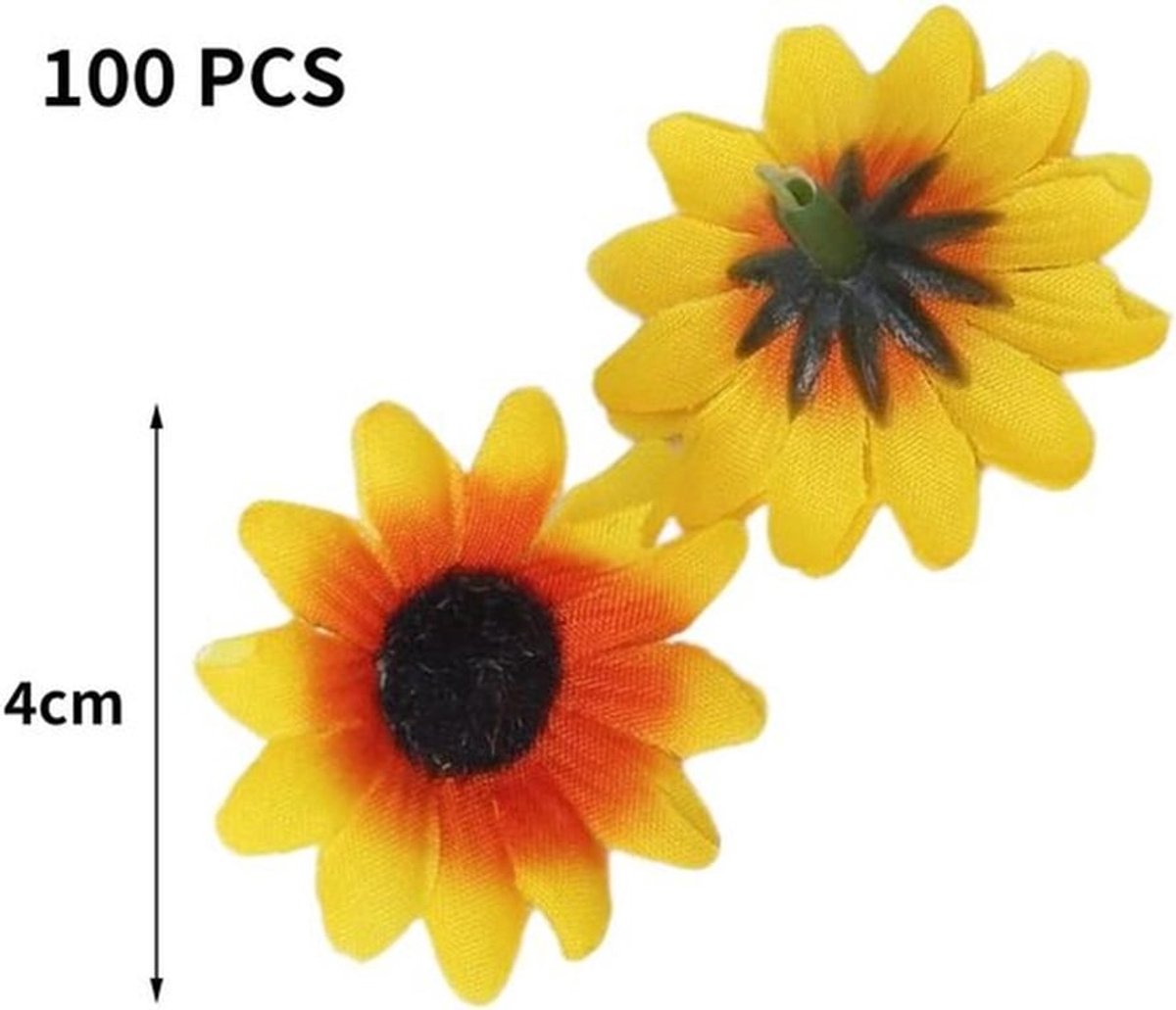 100 Pcs Kunstmatige Zonnebloemkoppen - Decoratie voor Feestjes - Geel - Kunstbloemen - Perfect voor Binnen en Buiten - Voor Bruiloften en...