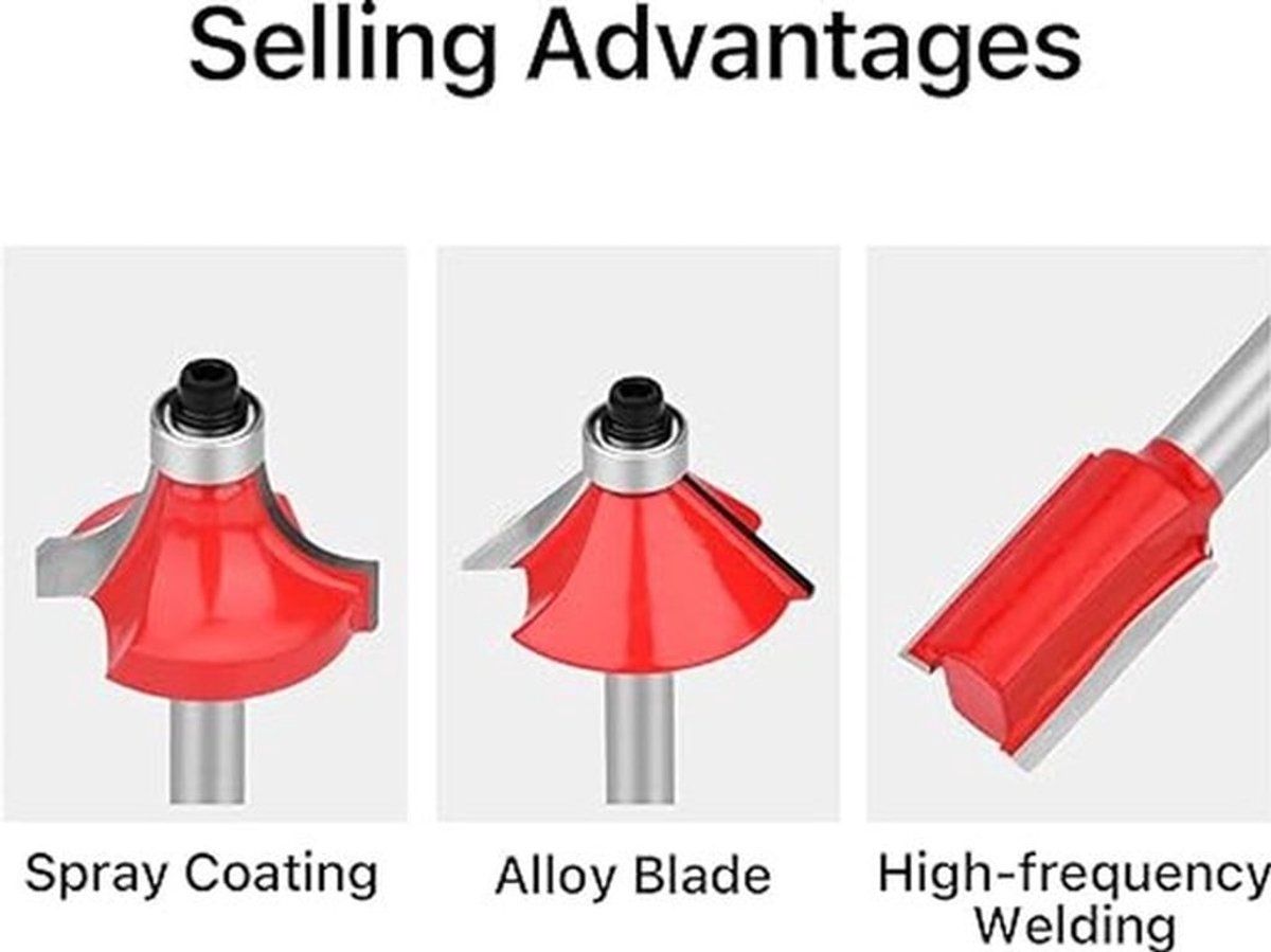 12-delige set freesjes met een schacht van 1/4 inch, houtbewerkingsgereedschap, geschikt voor doe-het-zelf houtbewerking en timmerwerk (rood)