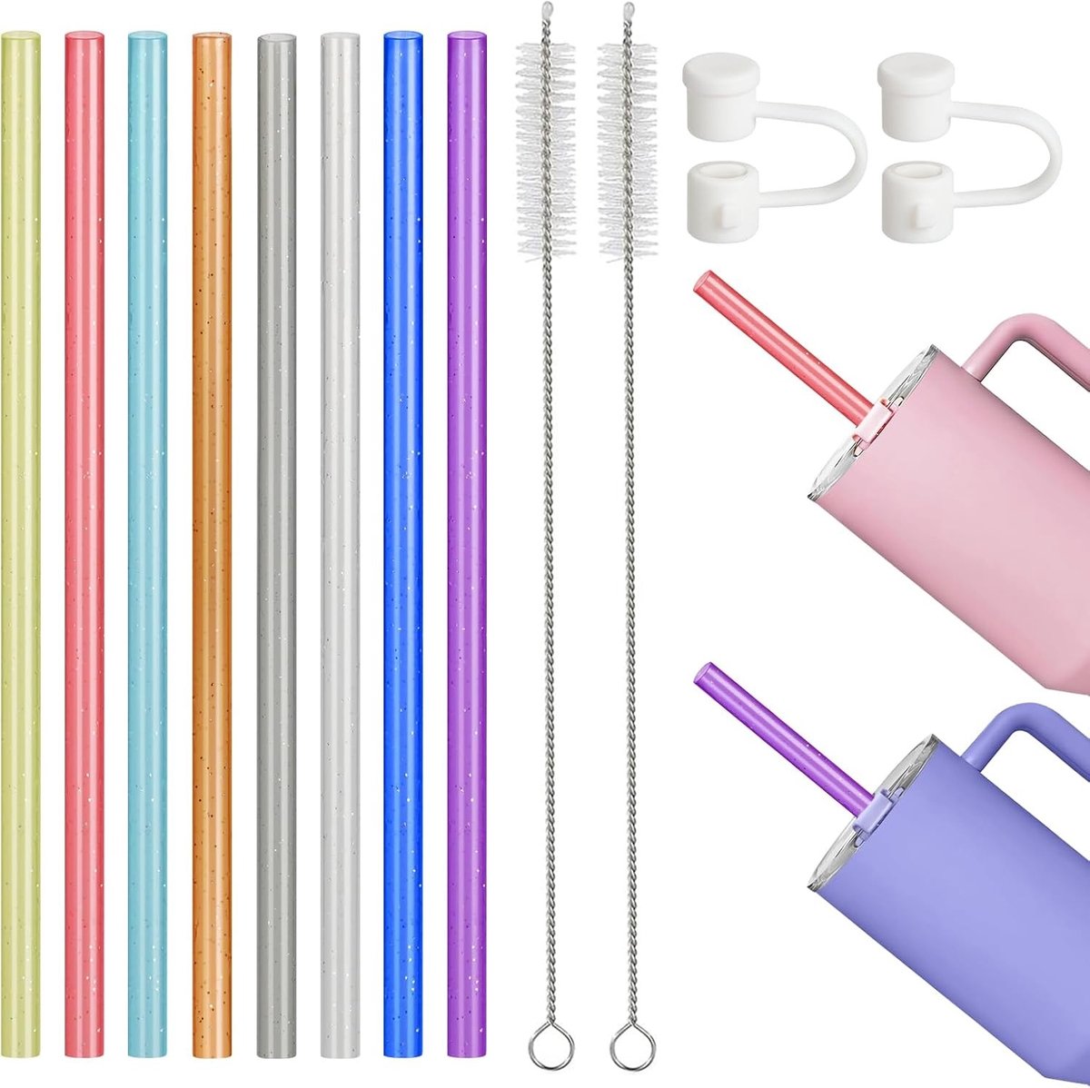 Herbruikbare Plastic Drinkrietjes Set van 8, Geschikt voor Bubble Tea en Diverse Dranken, Inclusief Schoonmaakborstel, Milieuvriendelijk en BPA-vrij (30 cm, 8 Kleuren)