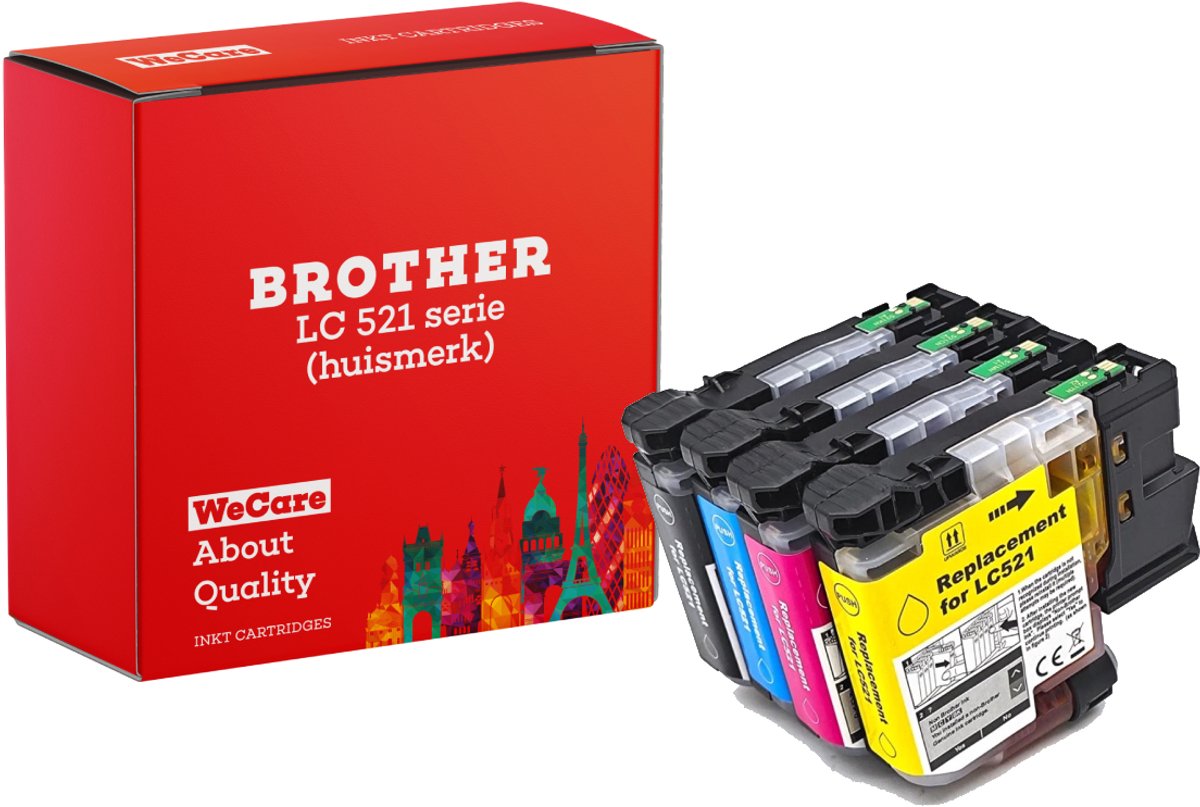4-pack | Huismerk geschikt voor Brother LC-521 inktcartridges - Geschikt voor DCP-J1360DW - J1260W - J1310DW - J1460DW
