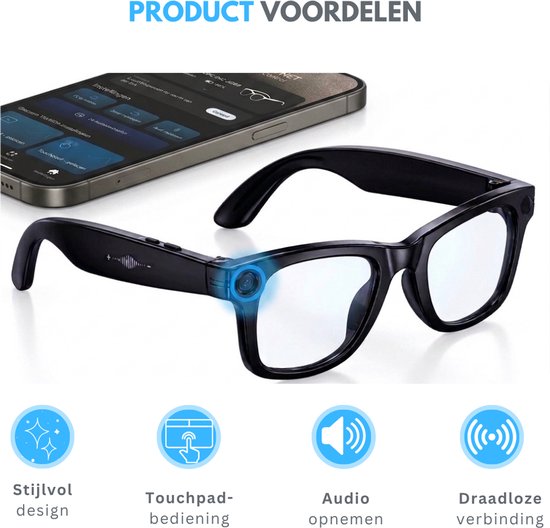 Livista Smart Bril – Slimme Bril met Camera – Smart Glasses met NL-app, vertaalfunctie en meer – AI Glasses - Camera Bril - Bril Camera - Zwart — afbeelding 4