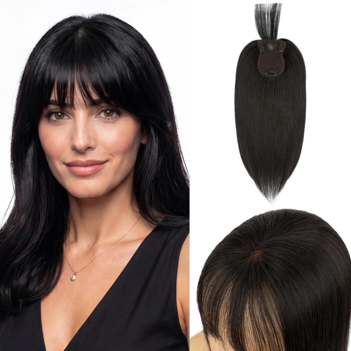 Solidchoice - Haar Topper van Echt Haar met Pony 35cm