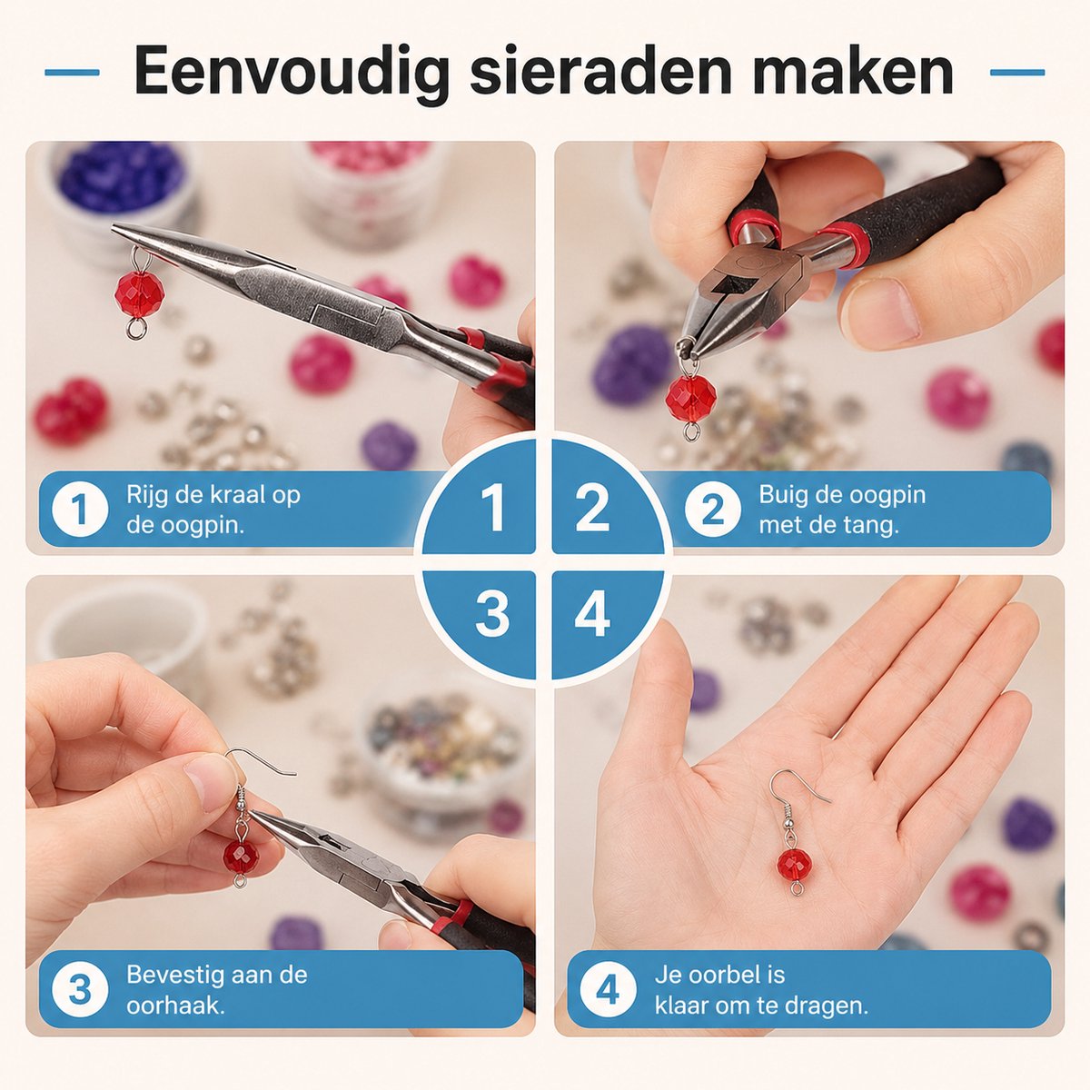 BOTC Sieraden Maken Set - 845 Sieradenonderdelen - Inclusief 3 Sieradentangen & Draad - Sieraden Reparatieset voor Armbanden, Kettingen & Oorbellen — cadeau in Hobby - foto 5