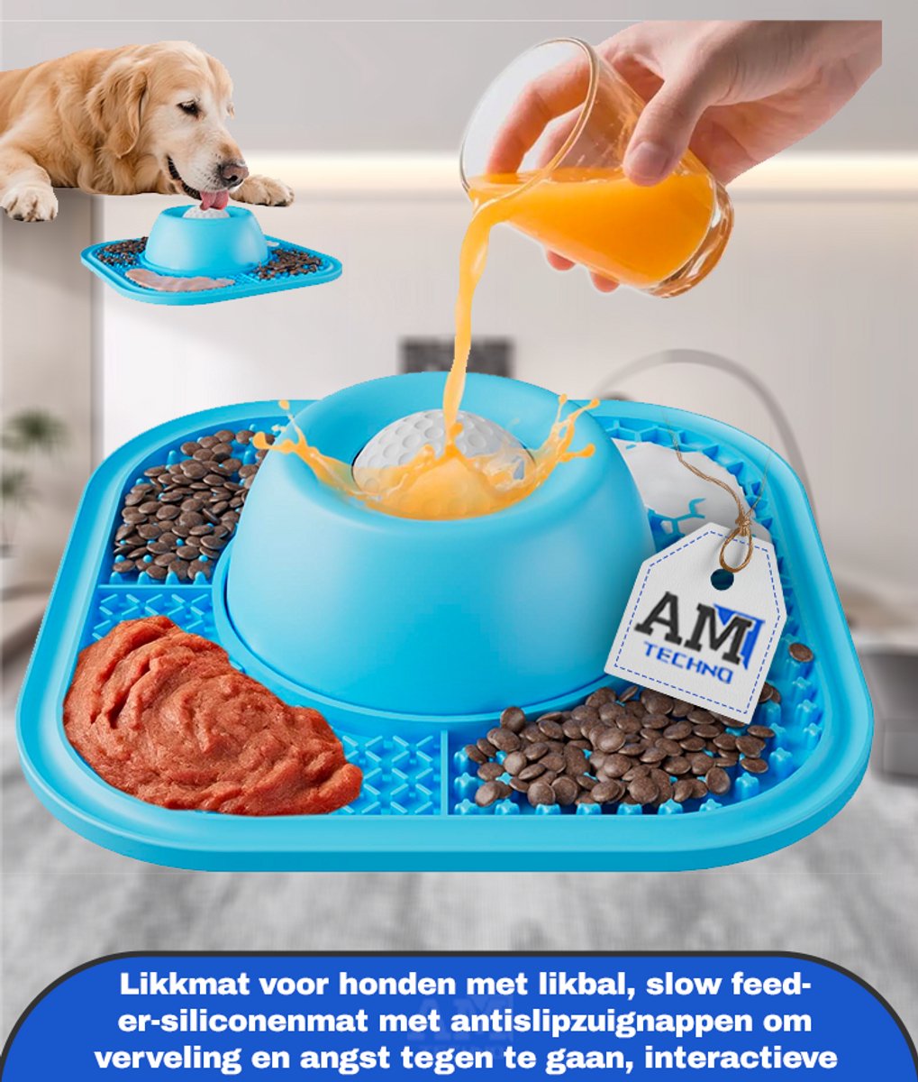 Likkmat voor honden met likbal, slow feeder-siliconenmat met antislipzuignappen om verveling en angst tegen te gaan, interactieve likschaal voor honden en katten, bezigheid voor honden thuis