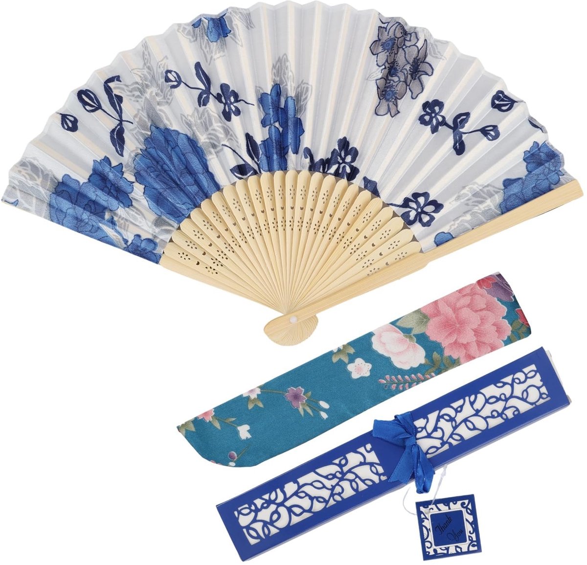 Solidchoice - Vouwbare Houten en Zijde Ventilator met Lotus Motief