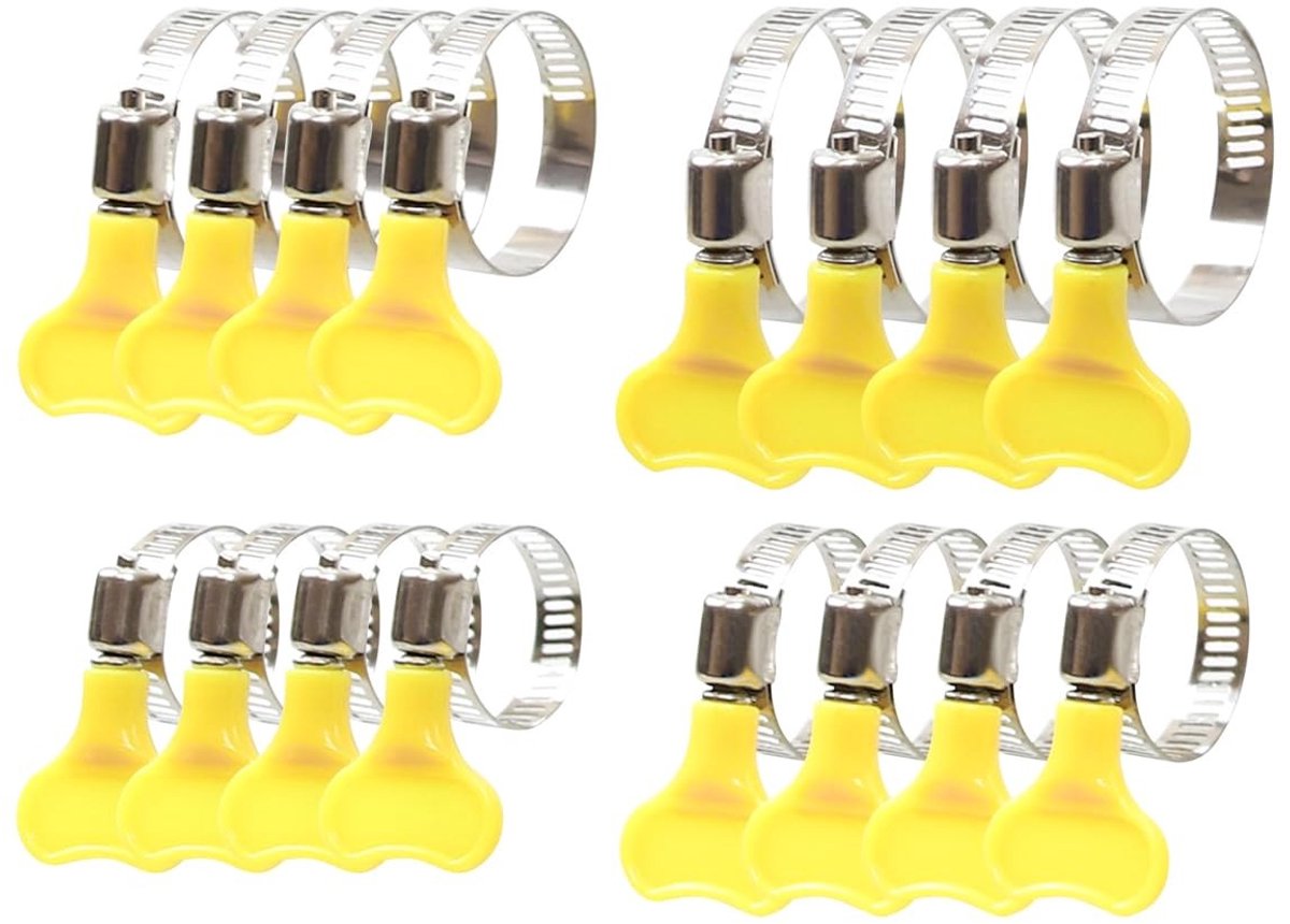 Solidchoice - Set van 16 Verstelbare RVS Slangklemmen met Plastic Vleugelmoer