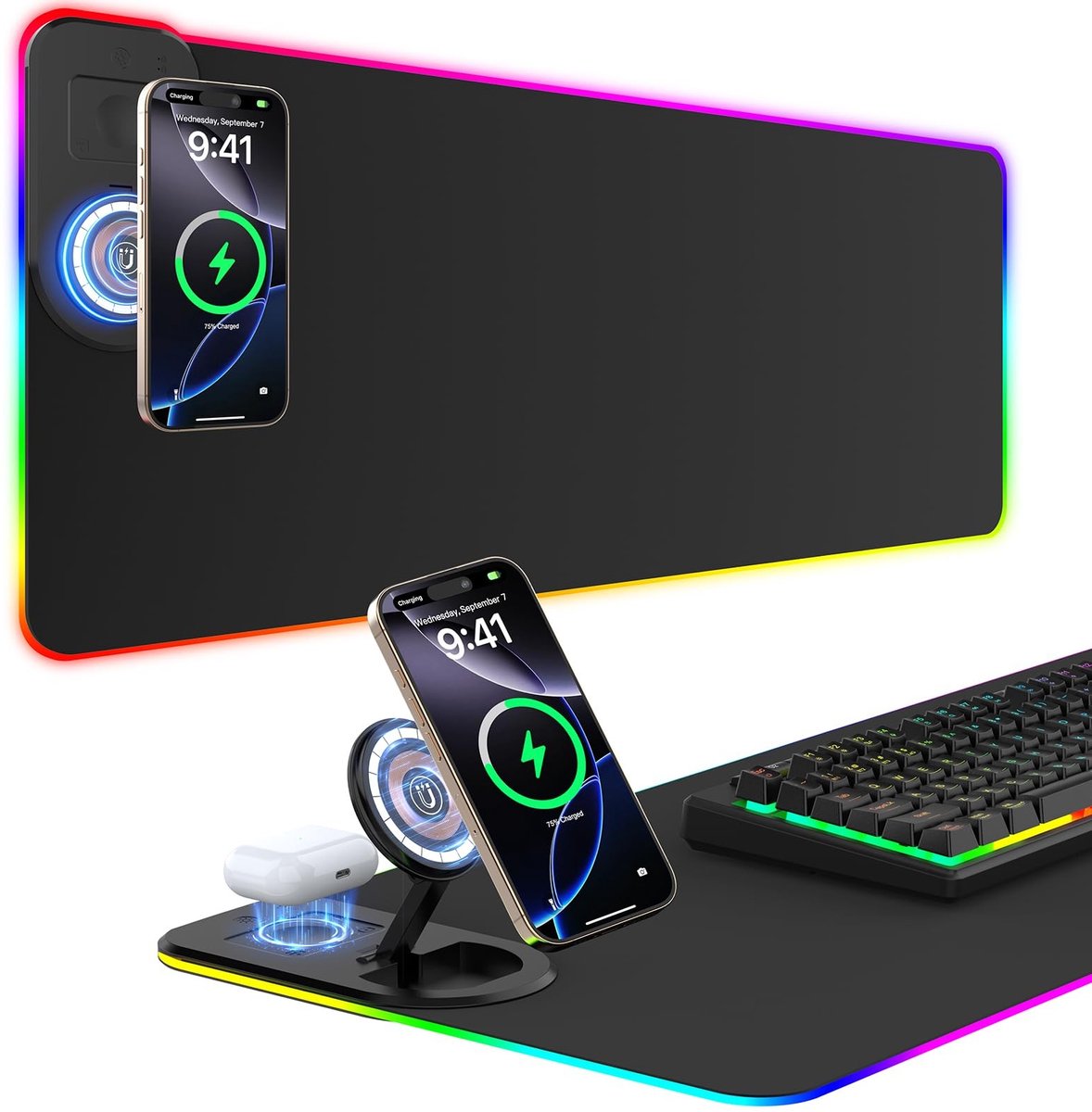 Solidchoice - Draadloze RGB Gaming Muismat met 15W Oplaadfunctie 800 x 300 mm