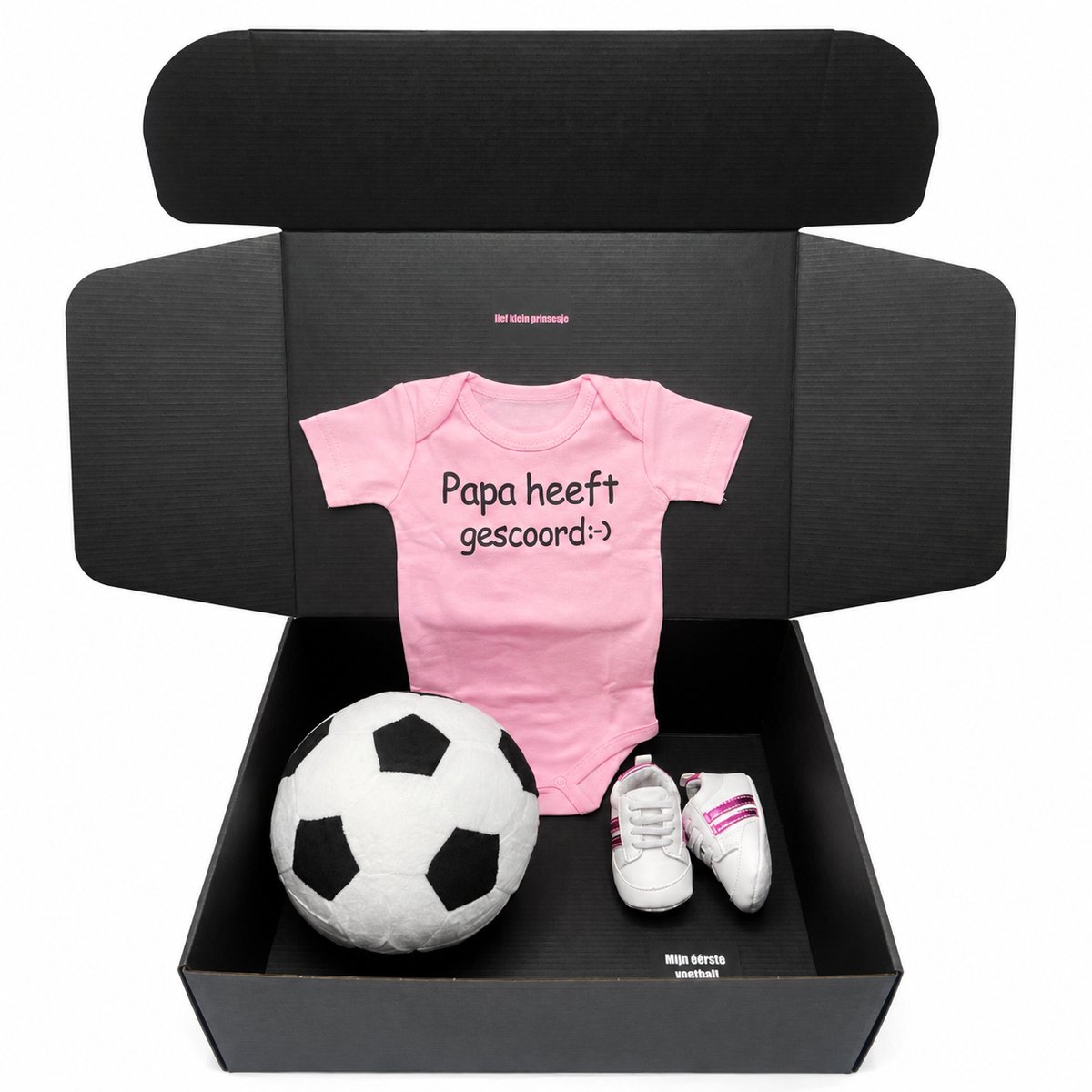 Kraamcadeau meisje met pluche voetbal - papa heeft gescoord roze romper - rechtstreeks versturen mogelijk