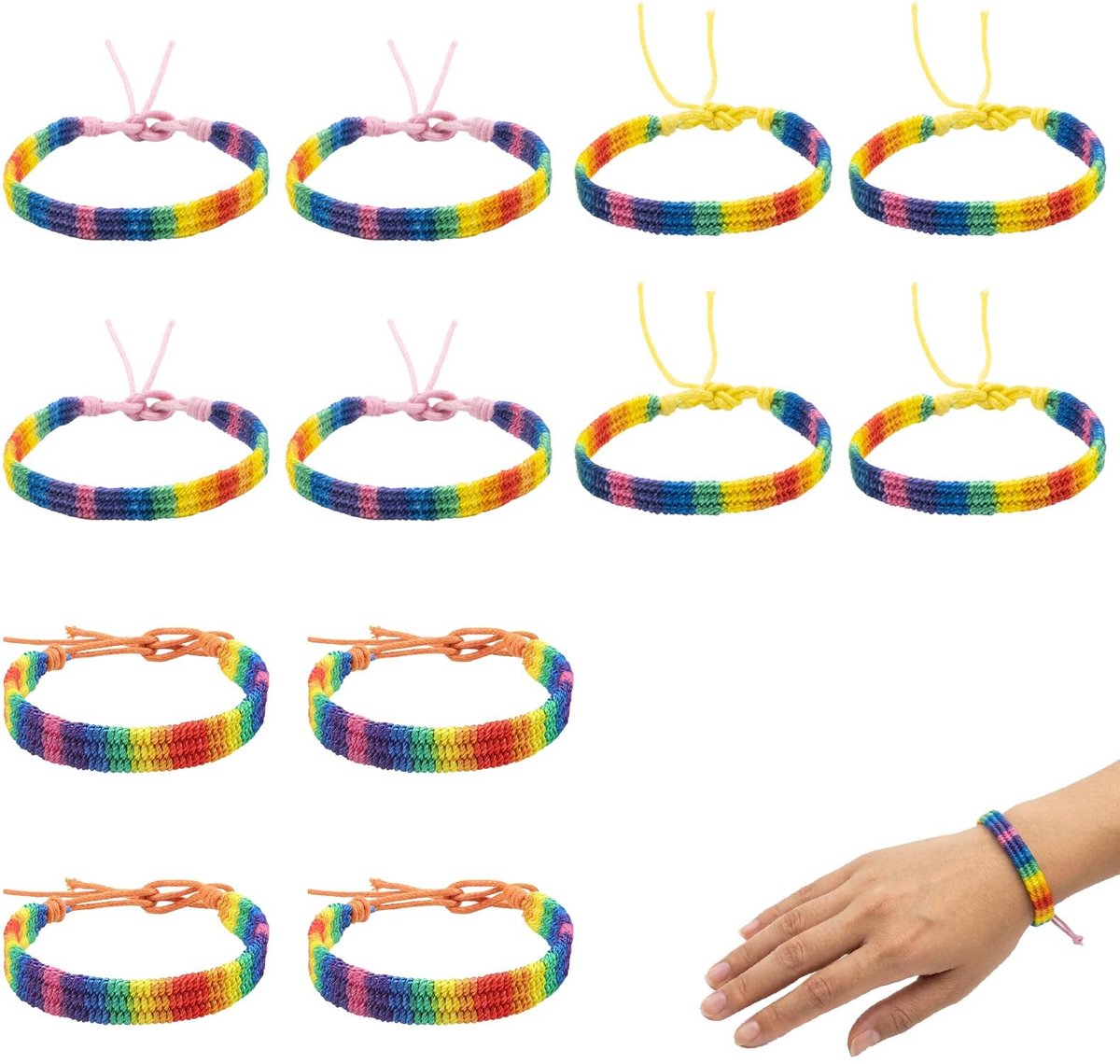 Solidchoice - Set van 12 Regenboog Vriendschapsarmbanden voor Feest en Parades