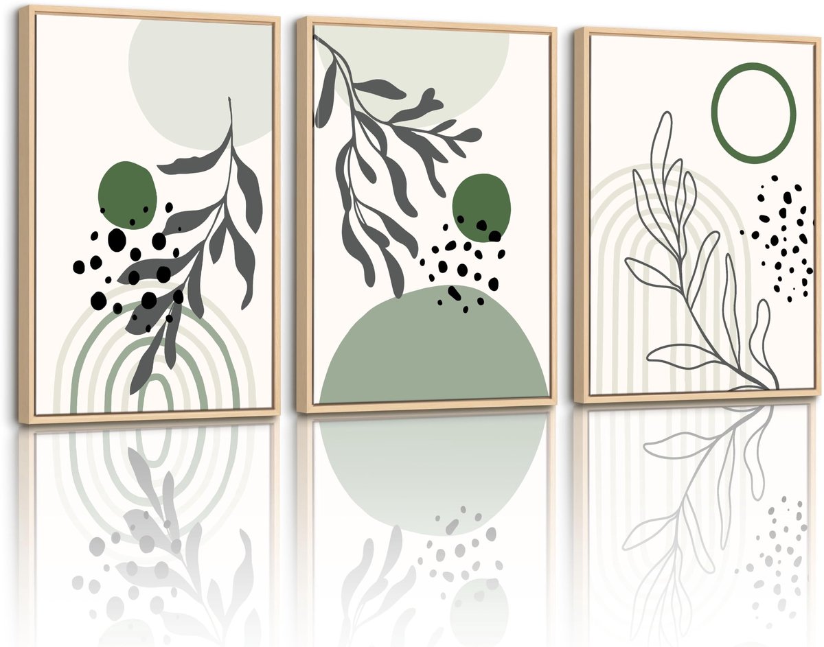 Solidchoice - Set van 3 Ingelijste Abstracte Geometrische Canvasprints 40x60cm