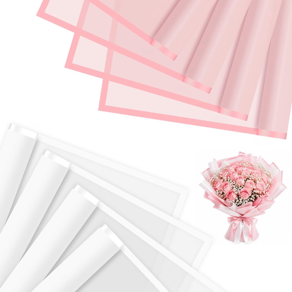 Solidchoice - Bloemenpapier Set van 40 Vellen Roze en Wit 58x58 cm