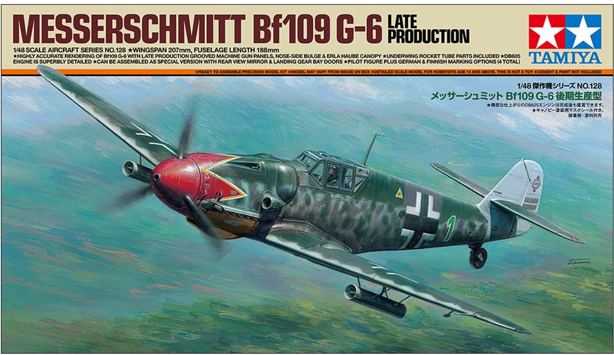 Tamiya Modelbouwpakket Vliegtuigen - 61128 Messerschmitt Bf 109 G-6 - Late Productie WWII - Duits Jachtvliegtuig Plastic - 1:48 - Modelbouw